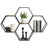 Falipolc Olana - fekete/natúr, Lifestyle, faalapú anyag/fa (88/63/12cm) - Premium Living
