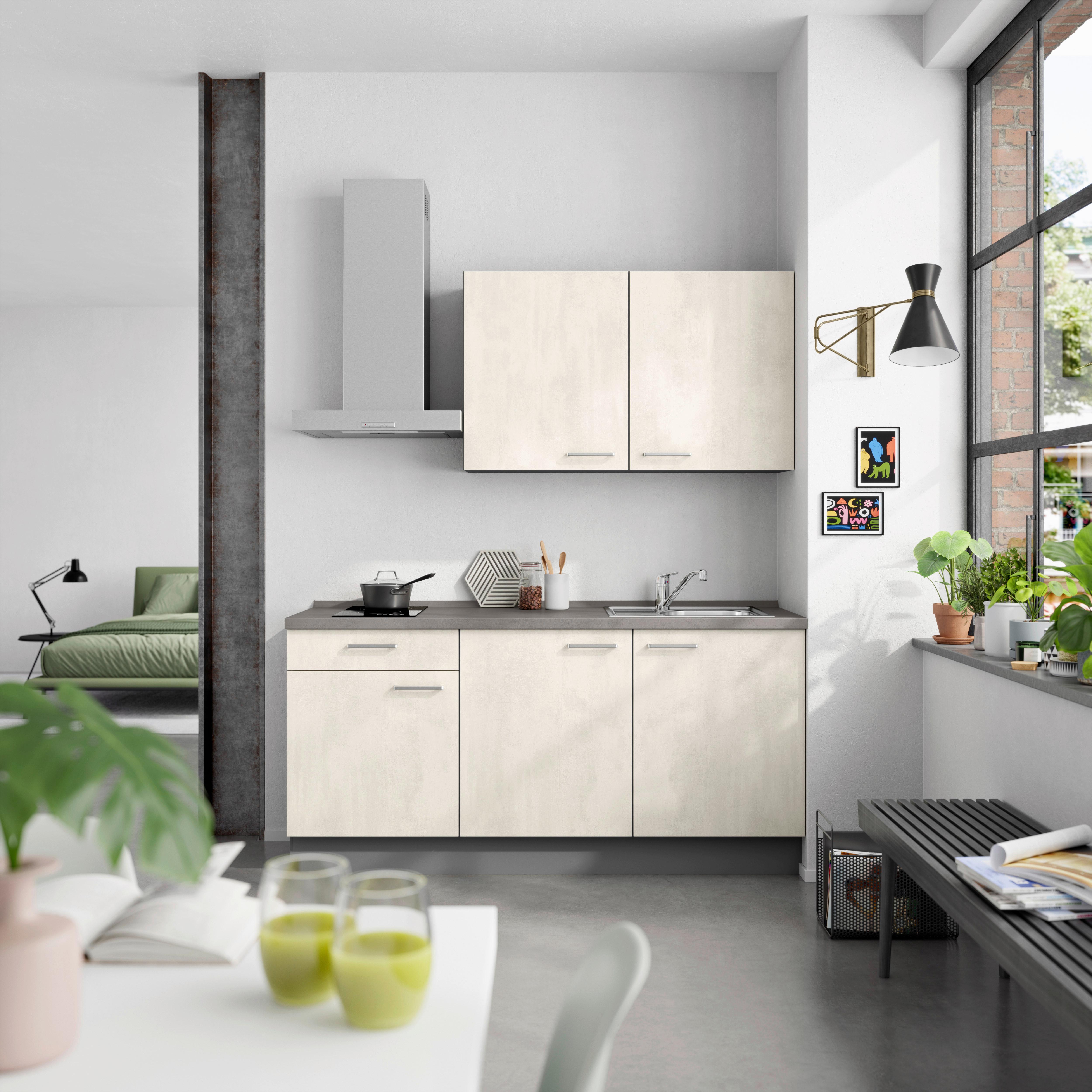 Küchenblock Riva Low m. Geräten Weiß - Schieferfarben/Edelstahlfarben, MODERN, Holzwerkstoff/Metall (180cm) - Nobilia