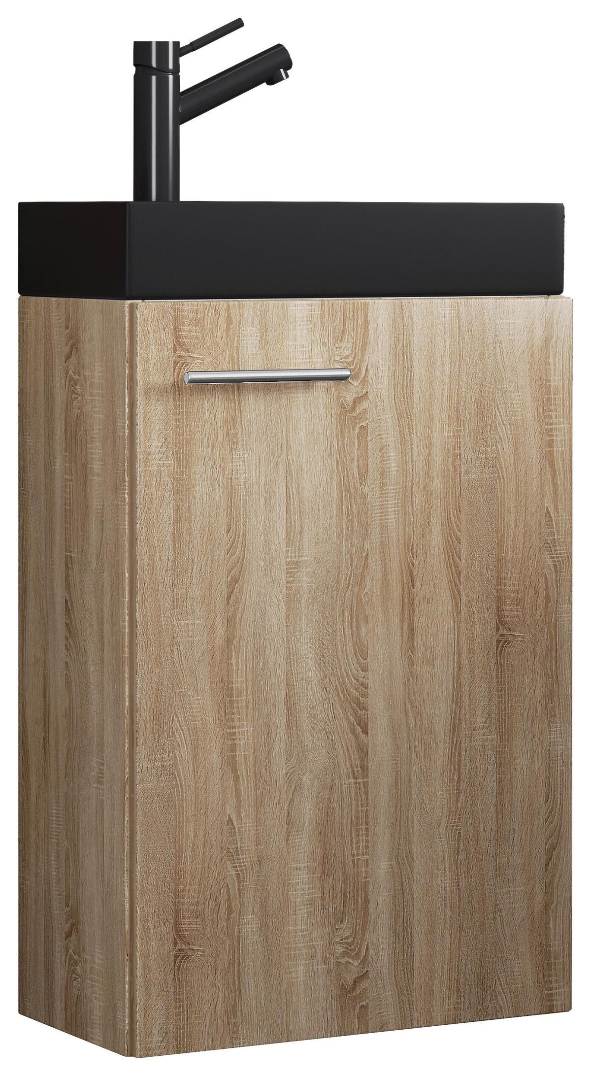 Kombiniran Umivalnik Slito, Hrast Sonoma - srebrne barve/črna, Moderno, kovina/leseni material (40,5cm) - MID.YOU