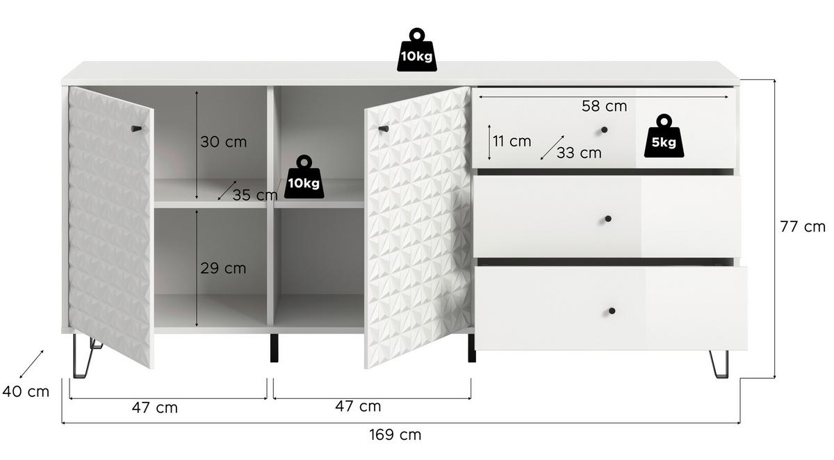 Sideboard Prisma Weiß hochglanz - Weiß Hochglanz/Schwarz, Design, Holzwerkstoff/Kunststoff (170/76/40cm) - Livetastic