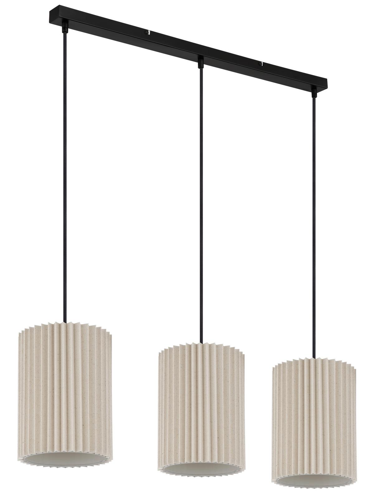 HÄNGELEUCHTE 15757-3H PAGE - Schwarz/Naturfarben, Basics, Textil/Metall (85/20/120cm) - Globo