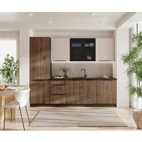 Blok Kuhinja Monza/arona - kašmir/boja orahovog drveta, Moderno, staklo/metal (260/210/60cm) - Modern Living