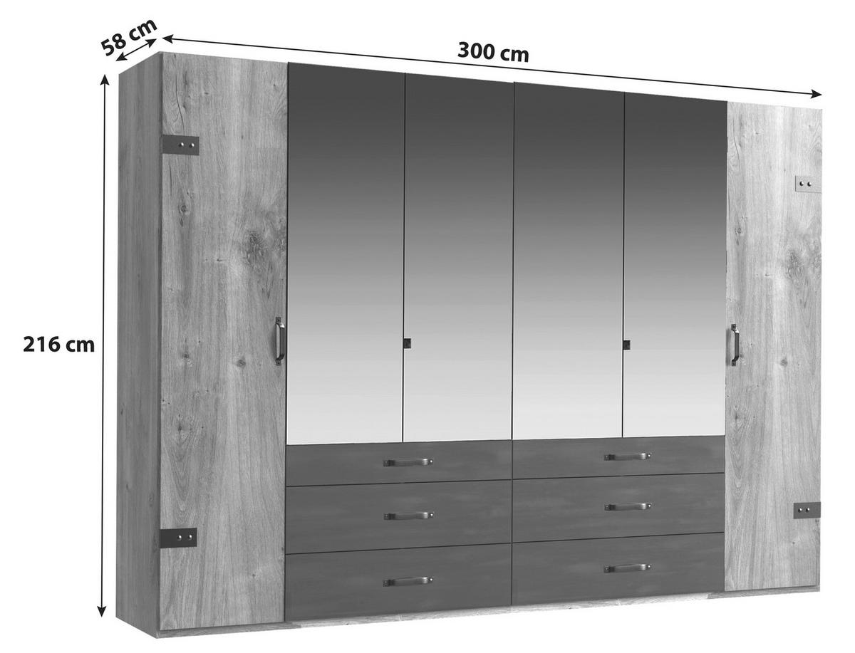 Ormar S Klasičnim Vratima Detroit - boje grafita/boje hrasta, Basics, drvni materijal/metal (300/216/58cm) - Modern Living