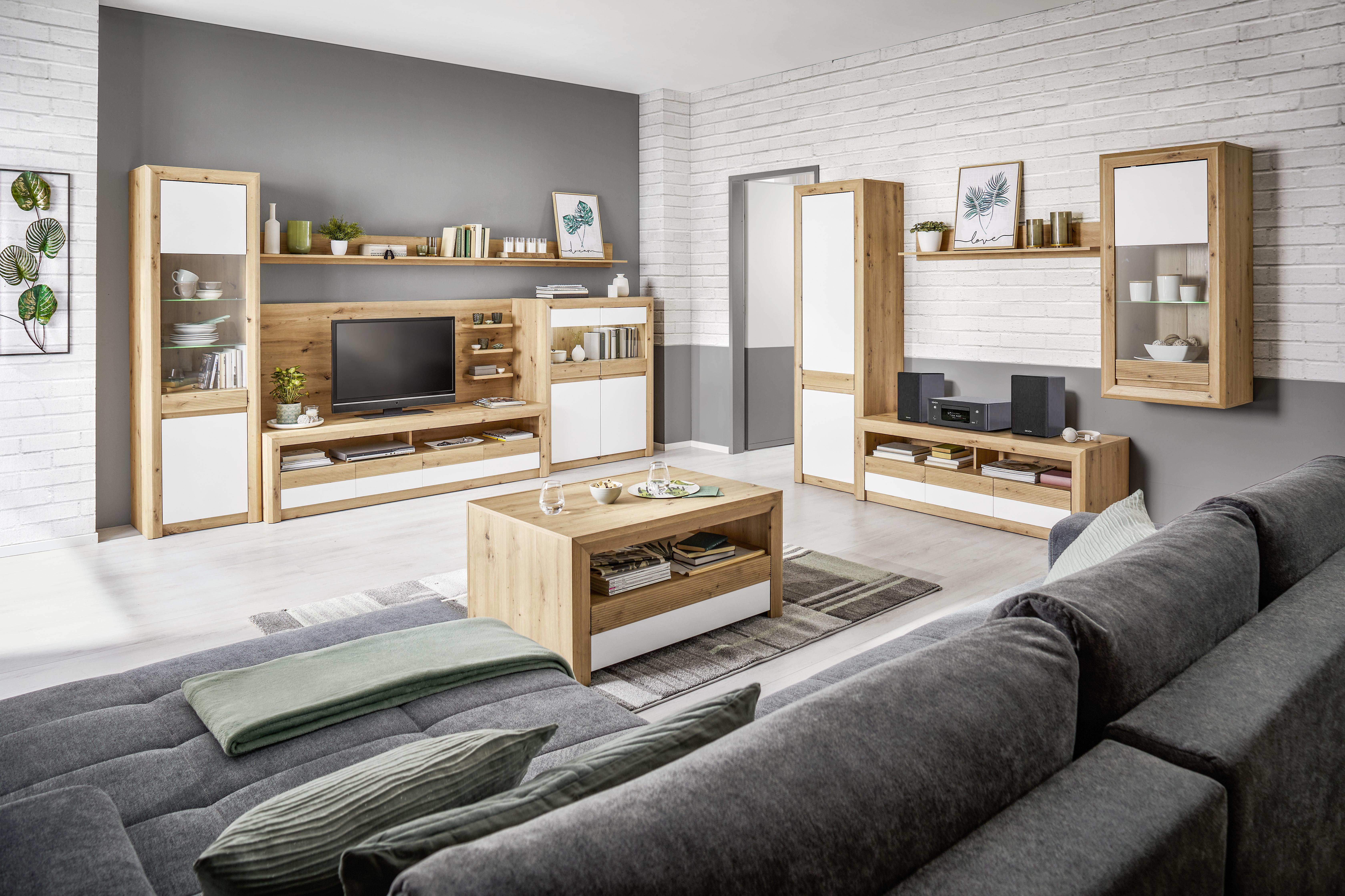 Tv Komoda Kashmir New - bijela/boje hrasta, Moderno, drvni materijal (185/50/49cm) - Modern Living