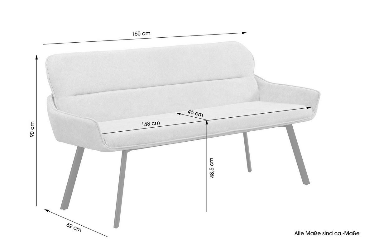 SITZBANK RICO - Taupe/Schwarz, MODERN, Textil/Metall (160/90/62cm) - MID.YOU