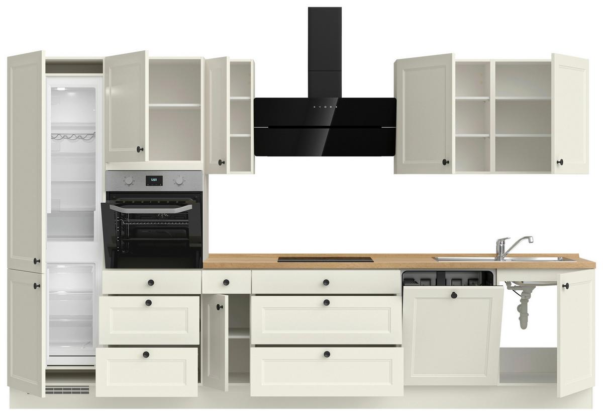 Küchenblock Cascada High m. Geräten Weiß - Eichefarben/Schwarz, MODERN, Holzwerkstoff/Metall (360cm) - Nobilia