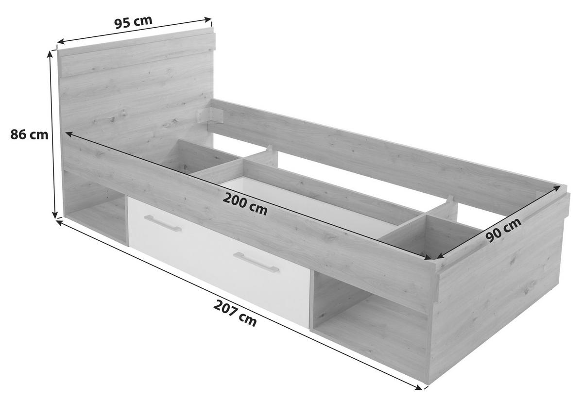 Krevet Box 90 - bijela/boje grafita, Moderno, drvni materijal (90/200cm) - Modern Living