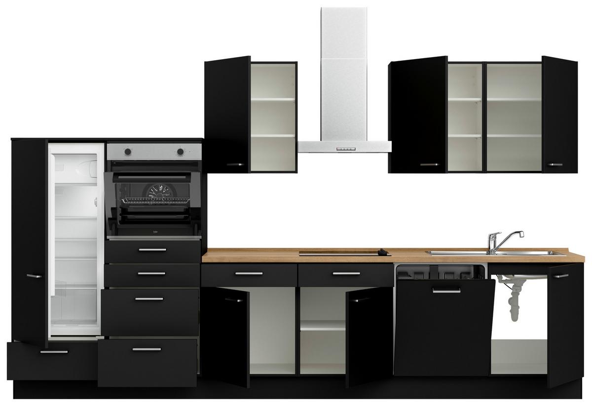 Küchenblock Touch Low m. Geräten Schwarz - Edelstahlfarben/Eichefarben, MODERN, Holzwerkstoff/Metall (360cm) - Nobilia