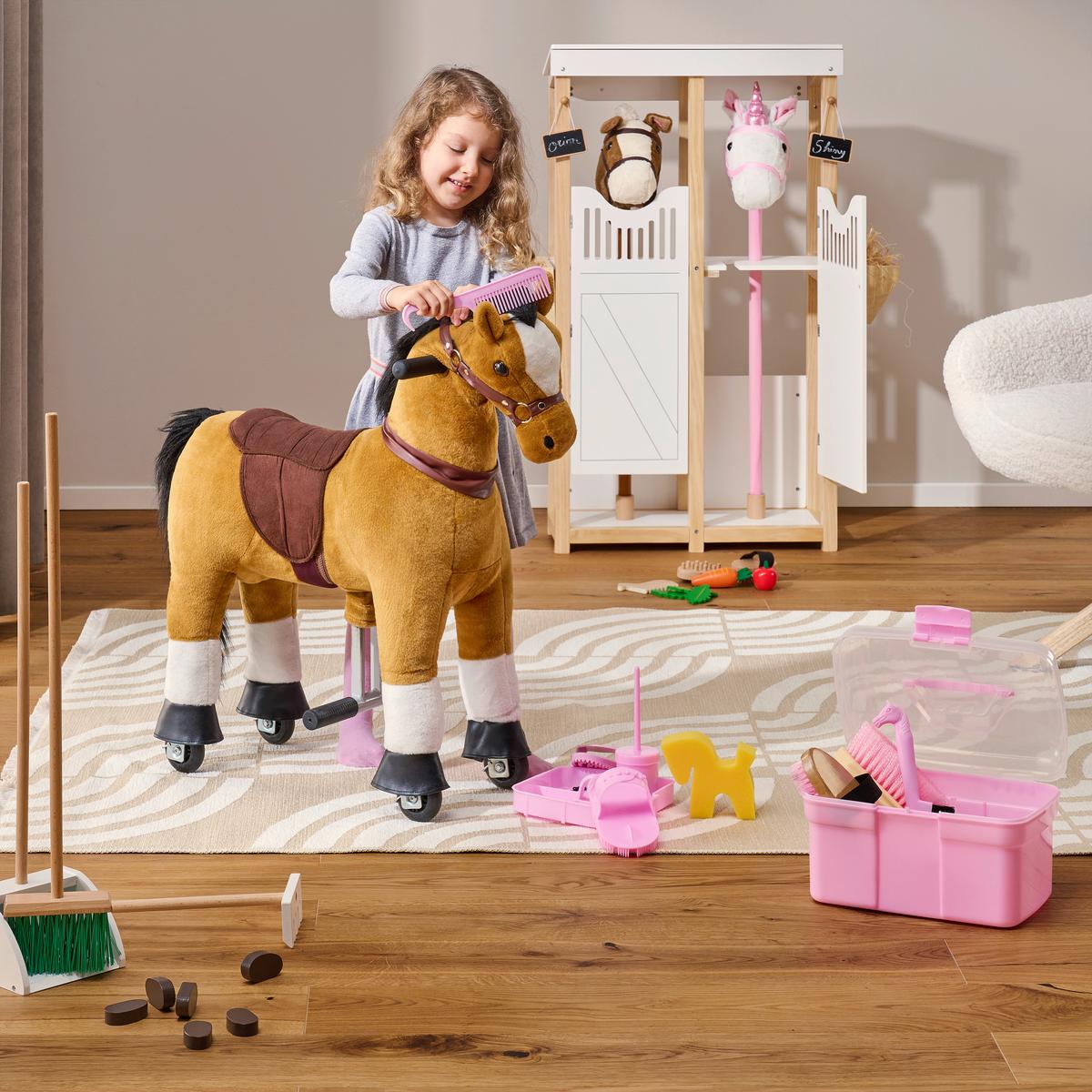 KONIK NA BIEGUNACH GALOPP - brązowy, Trend, metal/tkanina (76/27/85cm) - My Baby Lou