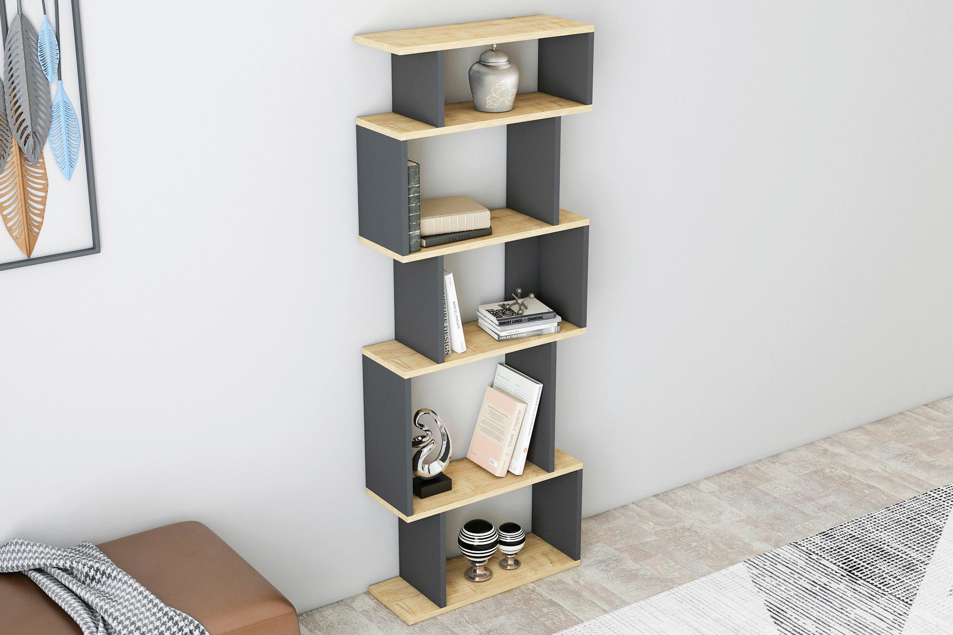 Regal Eros - temni hrast/antracit, Design, leseni material (60/160/22cm) - Livetastic
