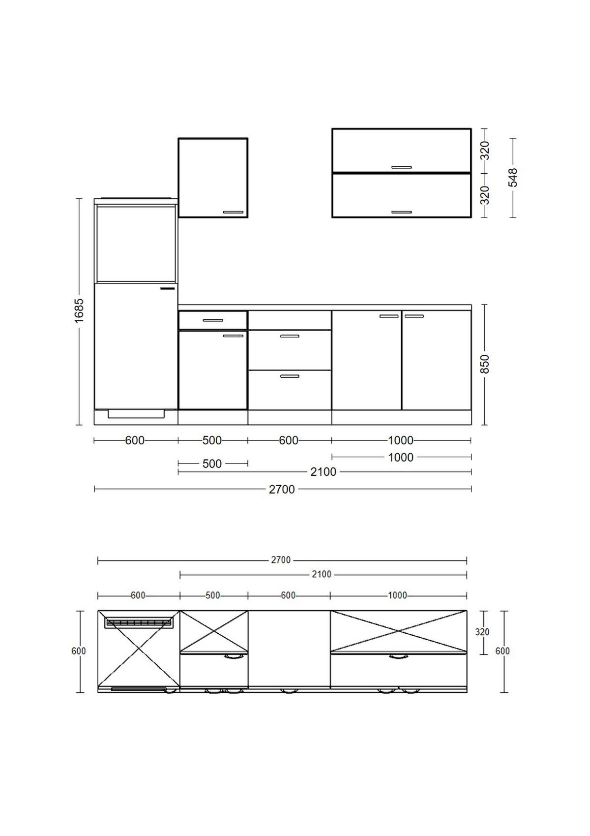 Kuhinjski Blok Brez Aparatov Lucca, Bela - bela/barve aluminija, Moderno, umetna masa/leseni material (270cm) - FlexWell