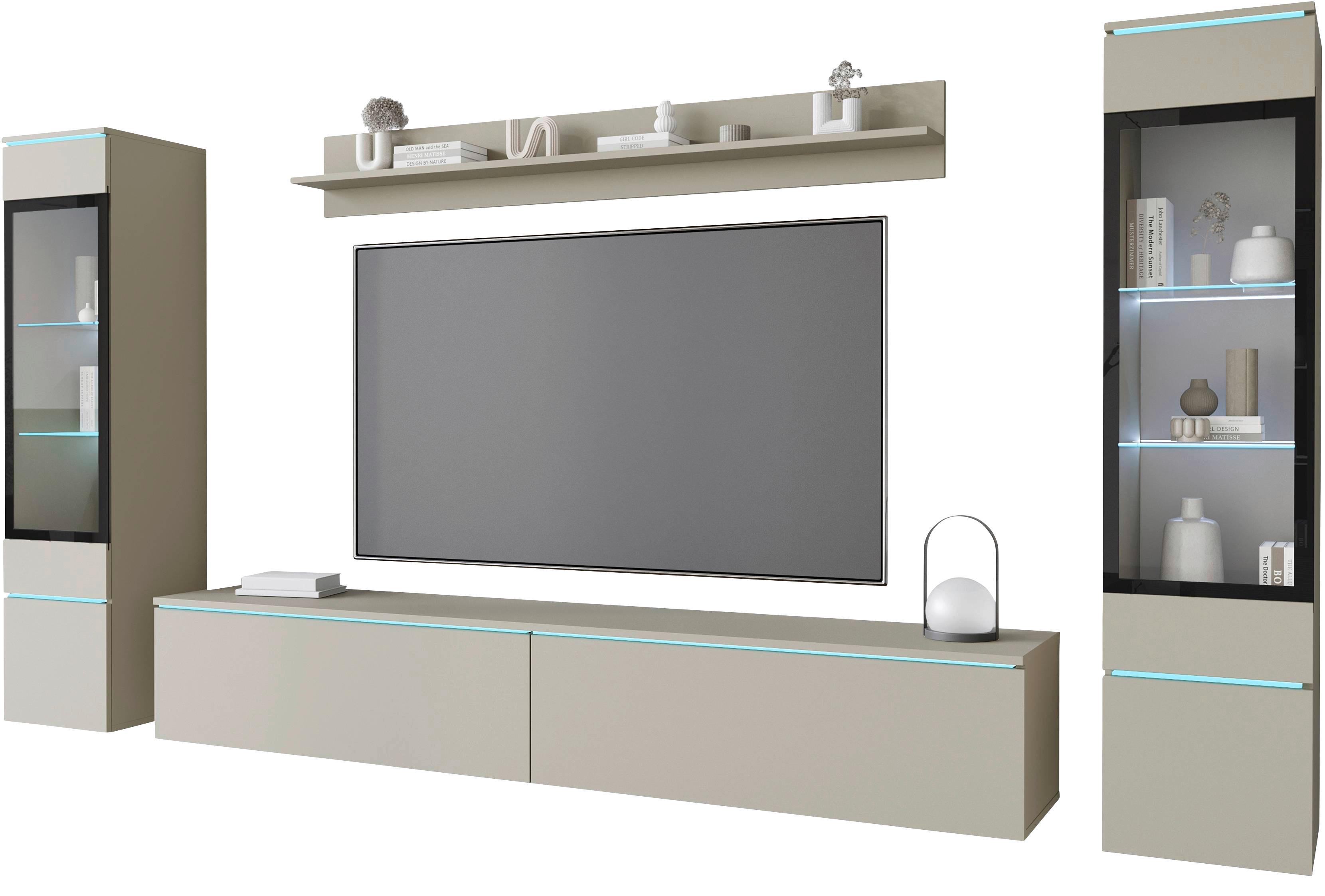 Regal Za Dnevni Boravak Vera - kašmir/siva, Trend, staklo/drvni materijal (240/130/33cm) - P & B