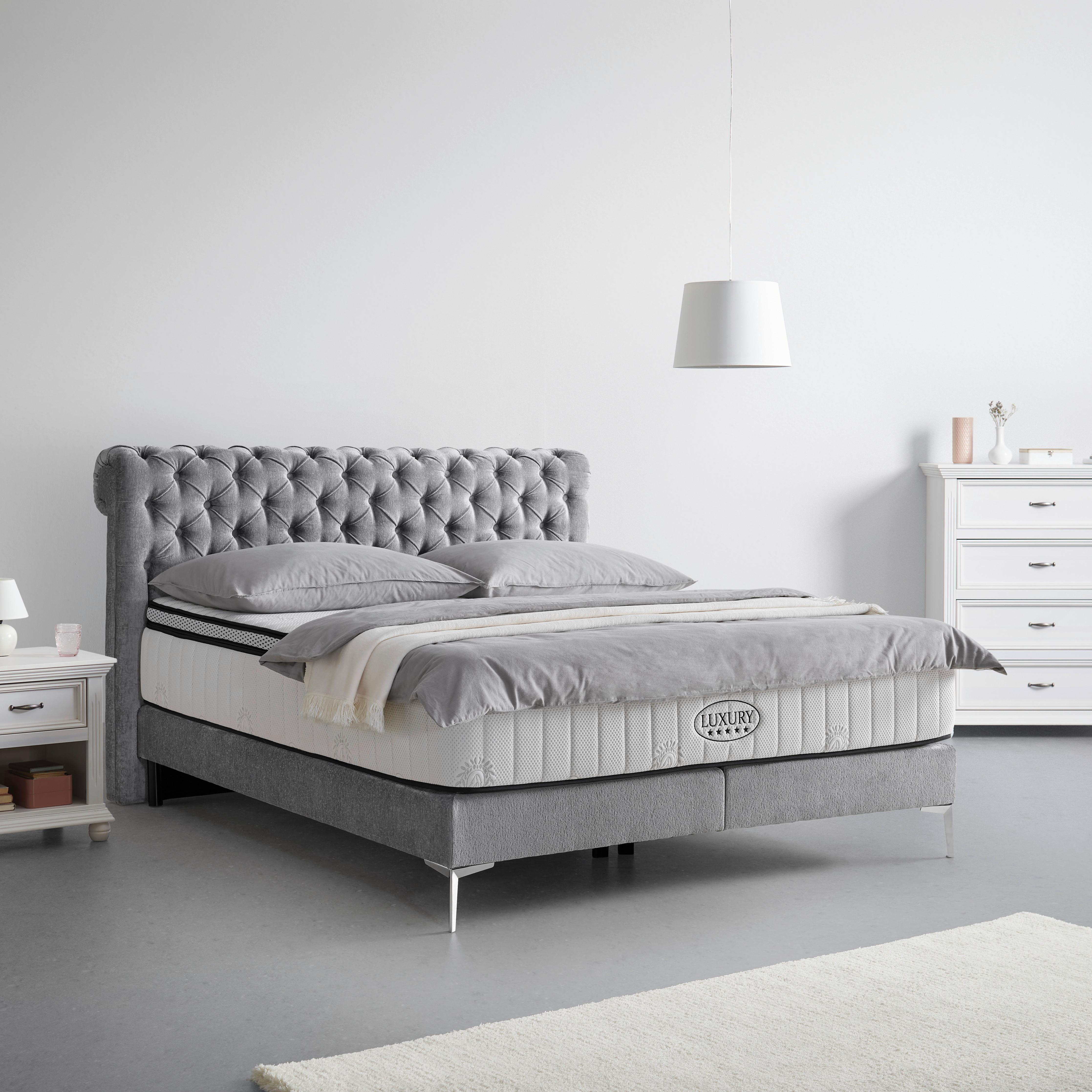 Pat Boxspring Queen Gri cca.180x200cm - gri, Konventionell, textil (180/200cm) - Premium Living