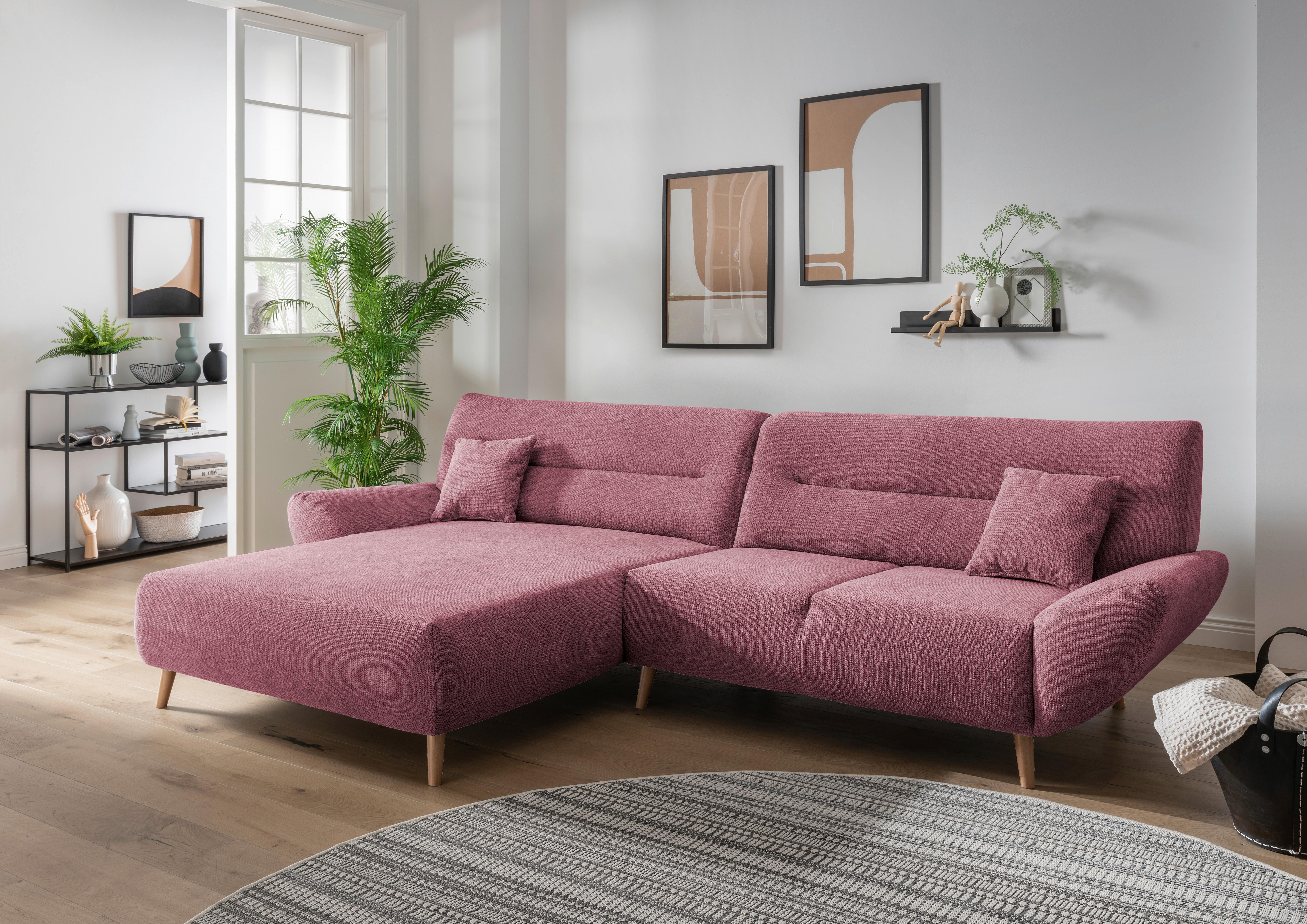 Wohnlandschaft Drago Brombeere Chenille - Wildeiche/Brombeere, MODERN, Holz/Textil (166/290cm) - MID.YOU