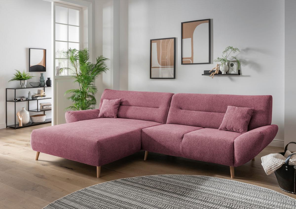 Wohnlandschaft Drago Brombeere Chenille - Wildeiche/Brombeere, MODERN, Holz/Textil (166/290cm) - MID.YOU