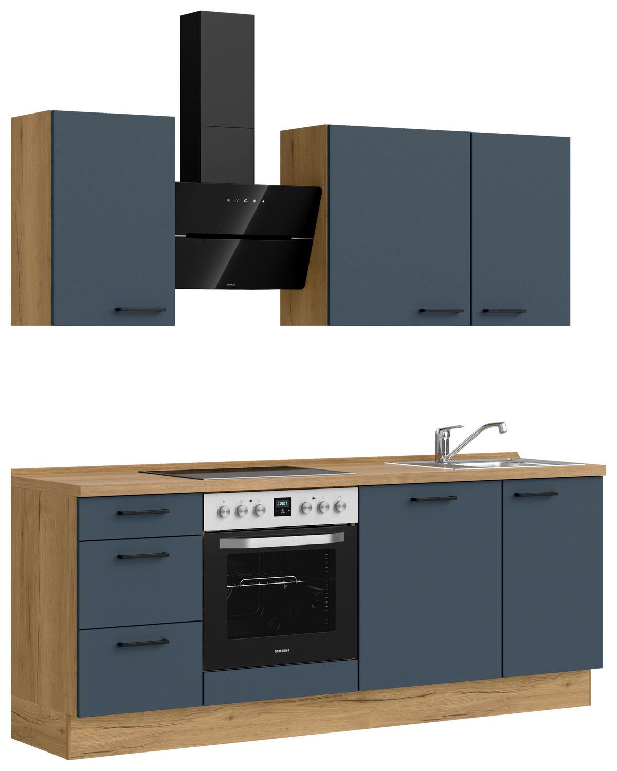Küchenblock Easytouch High m. Geräten Dunkelblau - Eichefarben/Schwarz, MODERN, Holzwerkstoff/Metall (210cm) - Nobilia