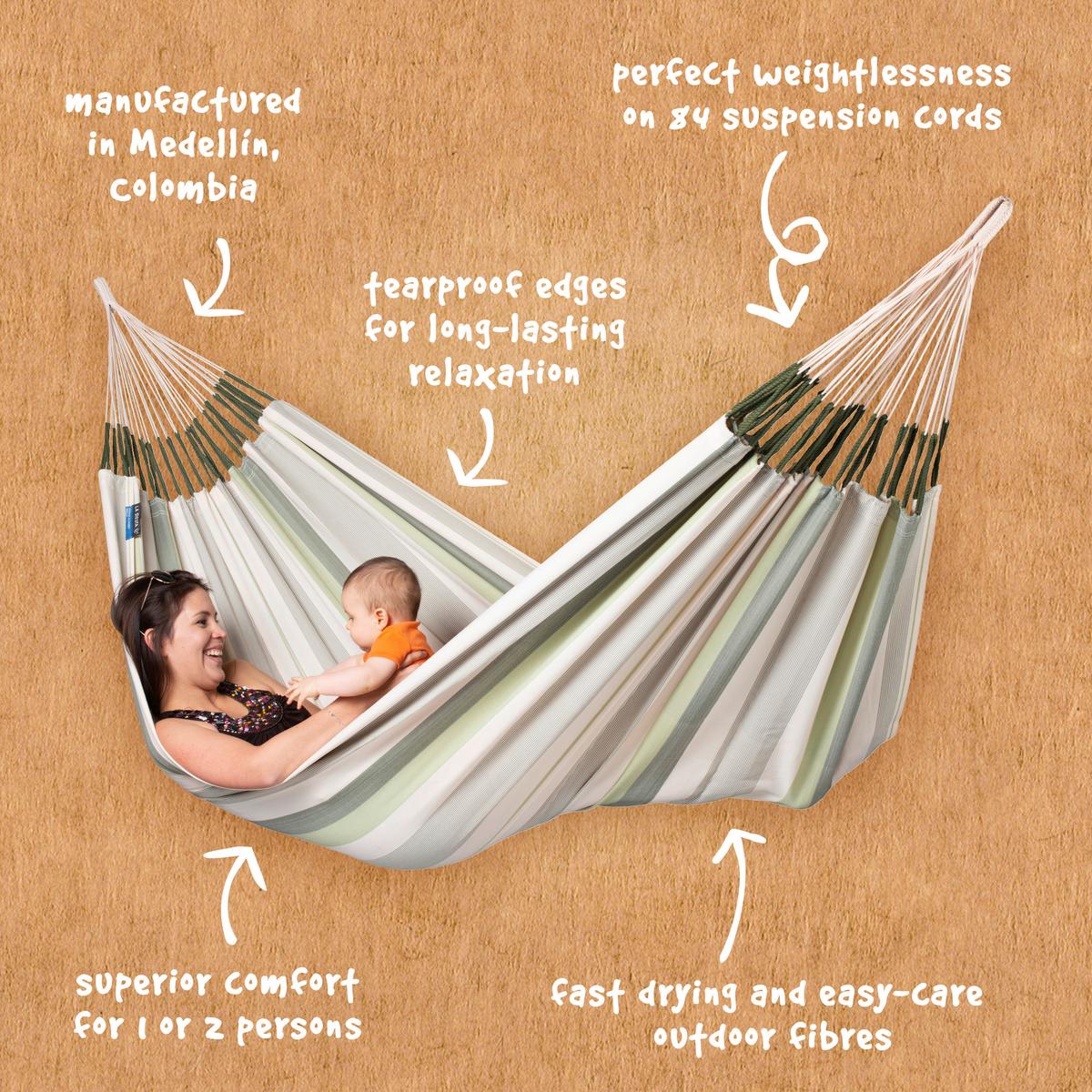 Hängematte Classic Double Hammock Outdoor Weiß/Grün - Weiß/Hellgrün, KONVENTIONELL, Textil (160/350cm) - La Siesta