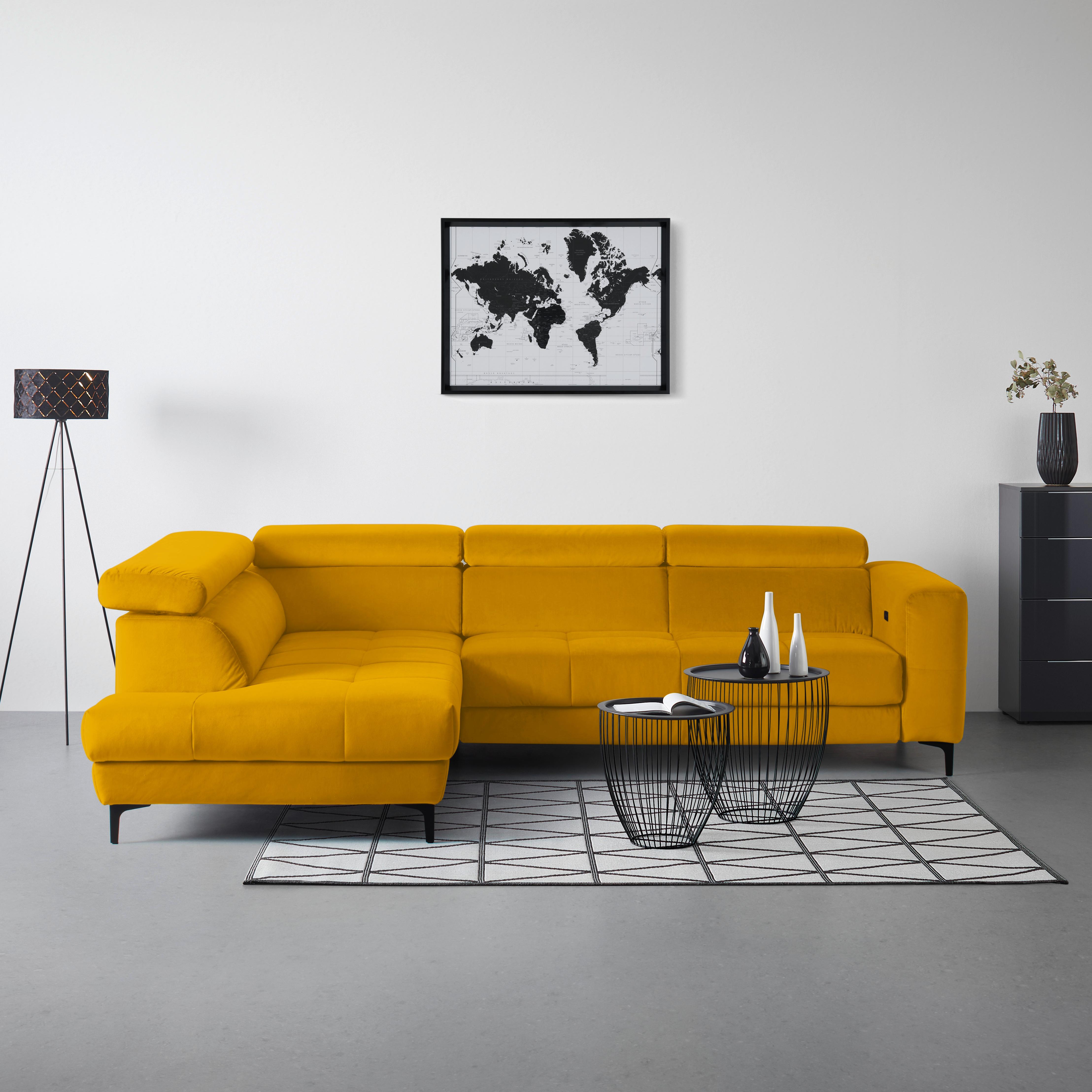 Ecksofa Emma links Gelb - Gelb/Schwarz, MODERN, Textil (210/301cm) - Premium Living