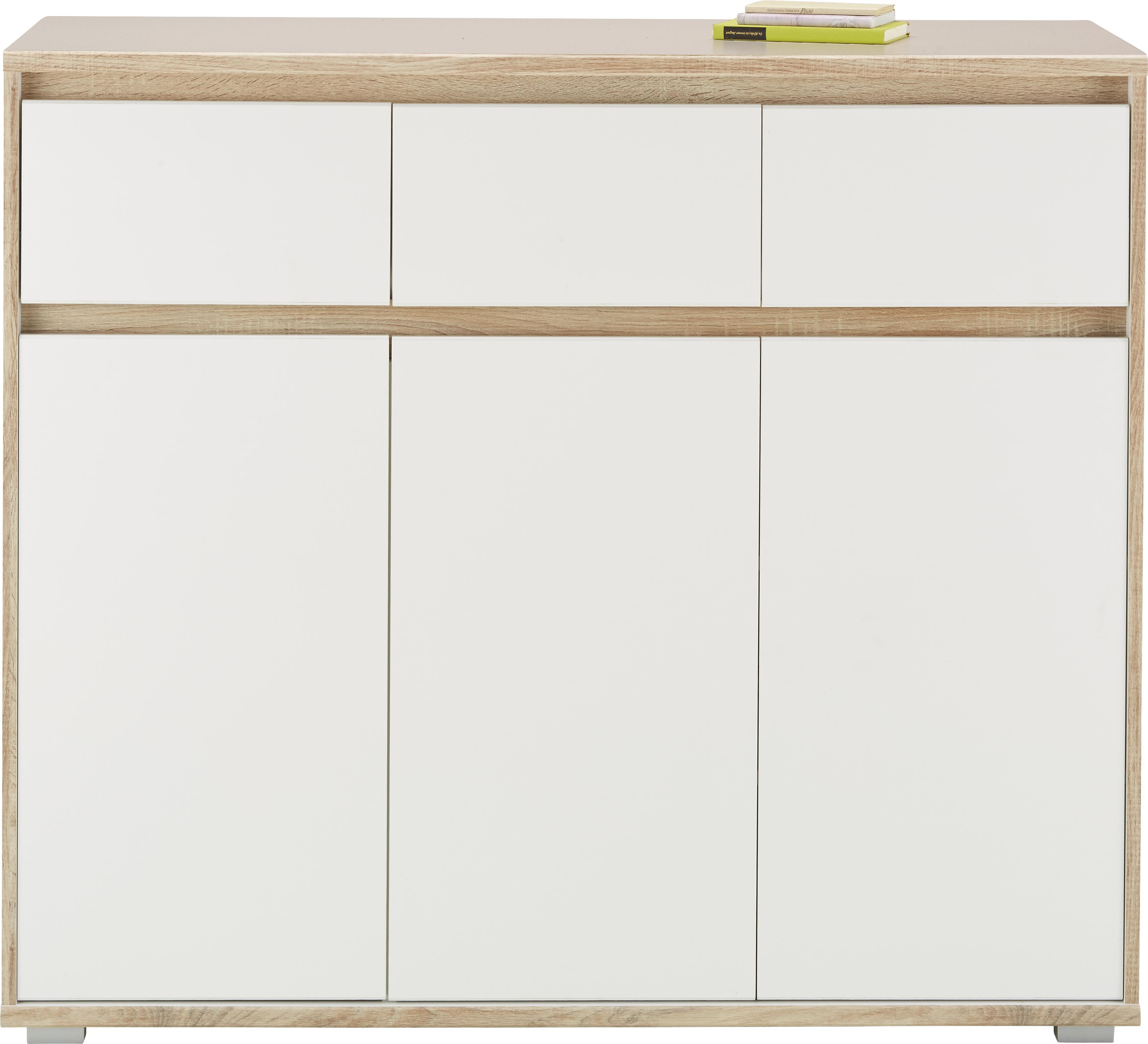 Sideboard in Weiß/Sonoma Eiche - Silberfarben/Weiß, MODERN, Holzwerkstoff (118/103/48cm) - Mömax modern living