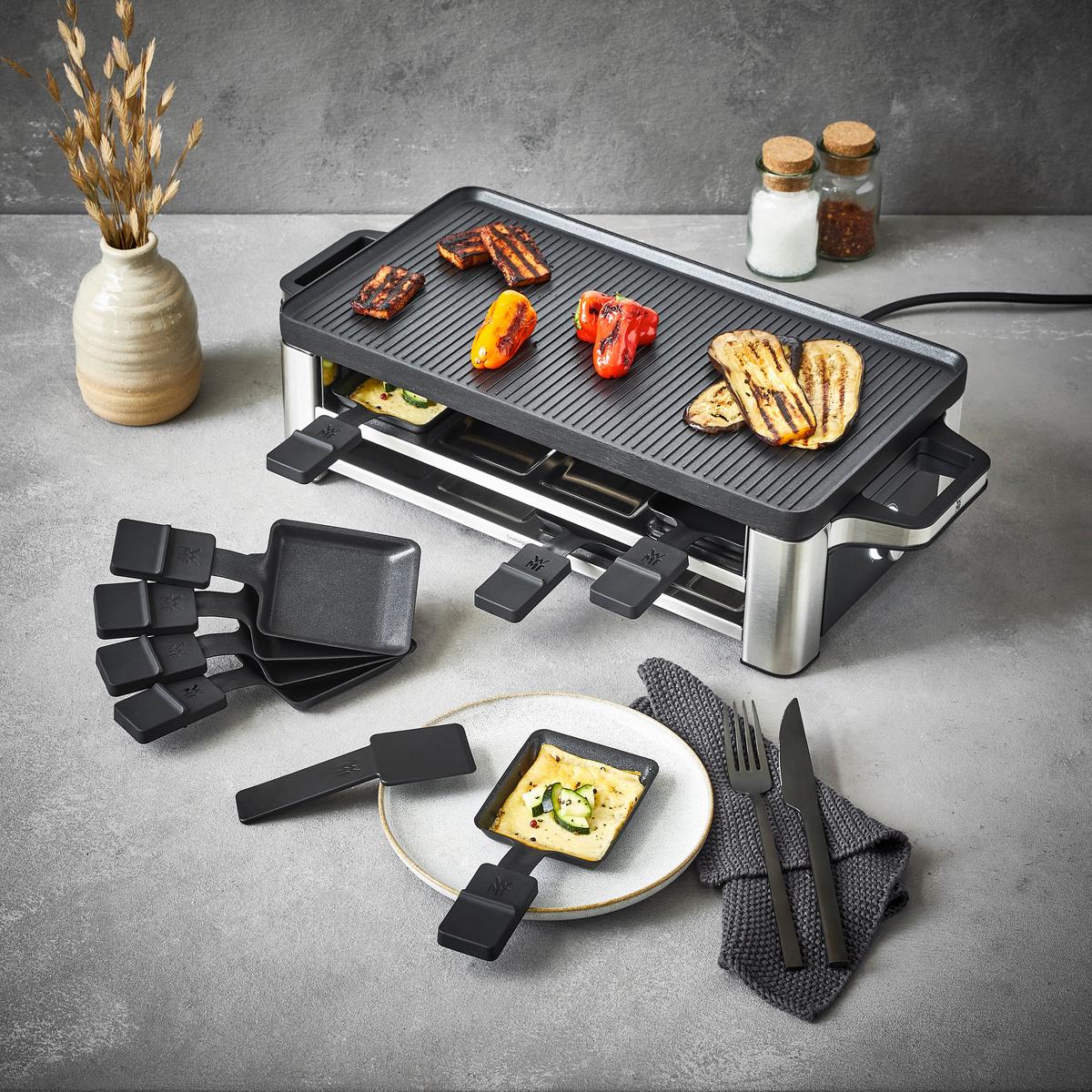 GRILL RACLETTE 04 1504 0011 WMF - kolor stalowy/czarny, Design, metal (24,1/54,5/13cm) - WMF