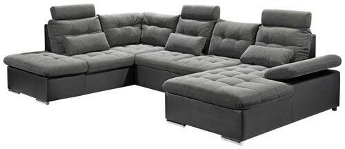 Wohnlandschaft Jakarta U inkl. Kissen Grau/Schwarz - Chromfarben/Schwarz, Design, Kunststoff/Textil (218/324/170cm) - MID.YOU