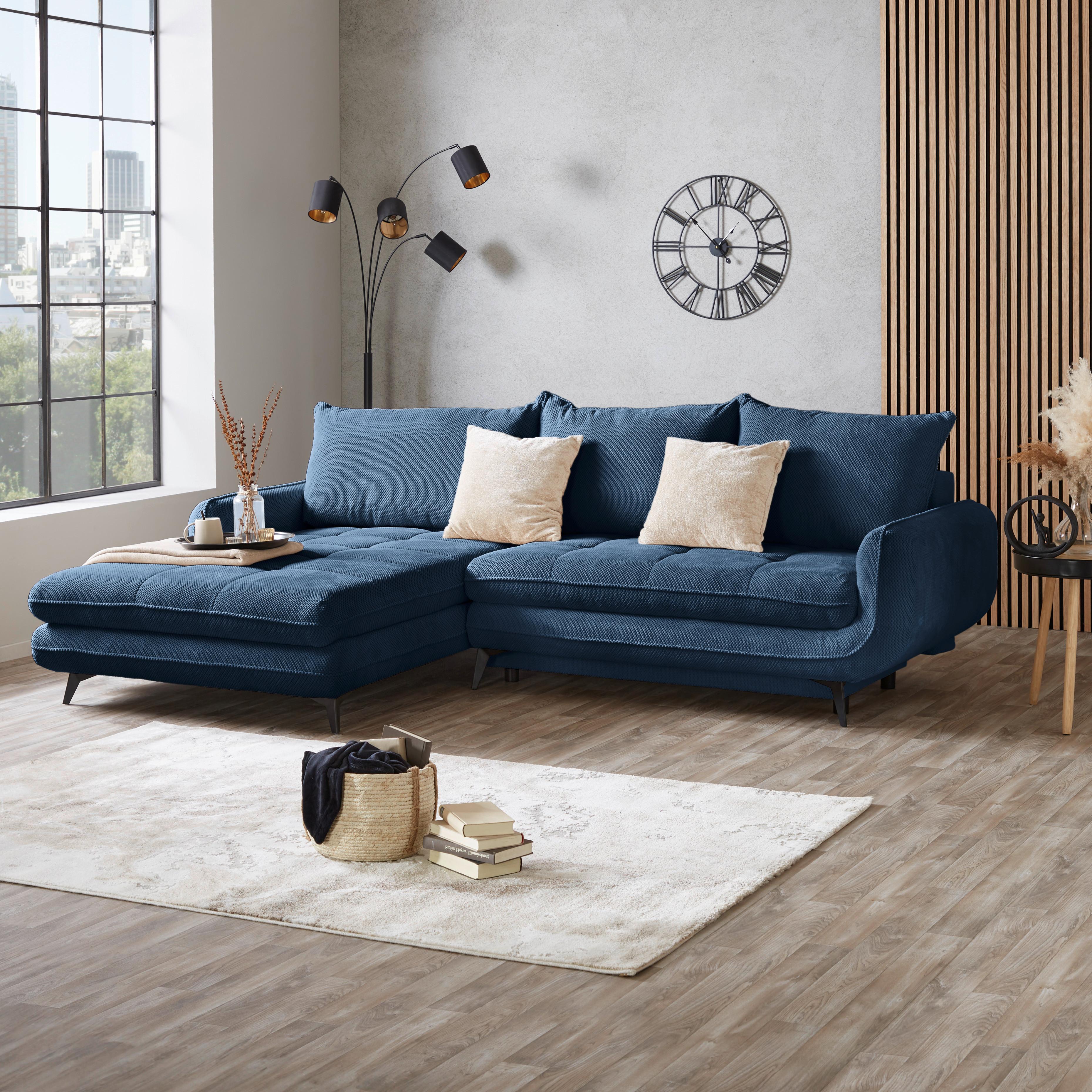 Kutna Garnitura Wave - tamno plava/crna, Moderno, tekstil/metal (189/266cm) - Modern Living