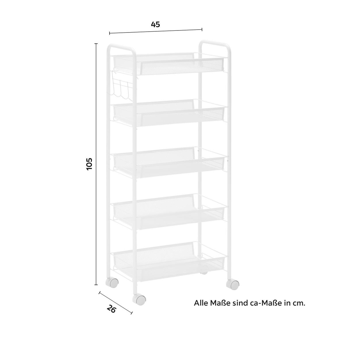 Görgős Polc Sandro - fehér, Modern, műanyag/fém (45/105/26cm) - Bessagi Home