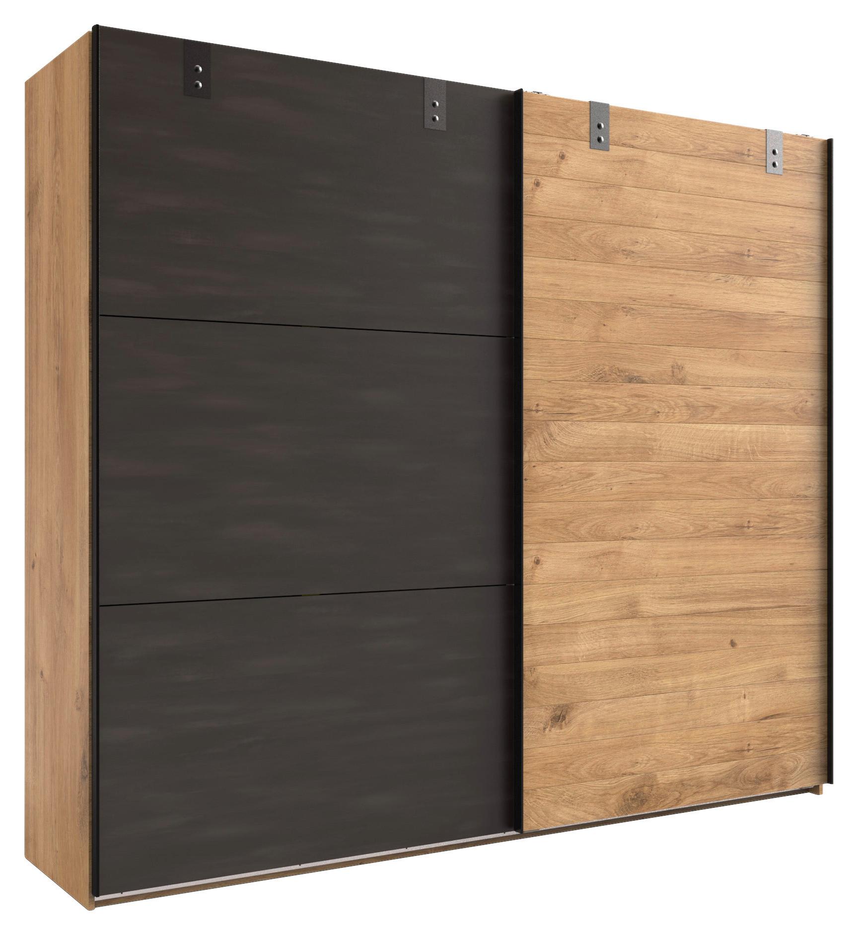 DULAP USI CULISANTE DETROIT - culoare lemn stejar/grafit, Basics, material pe bază de lemn (250/216/65cm) - Modern Living