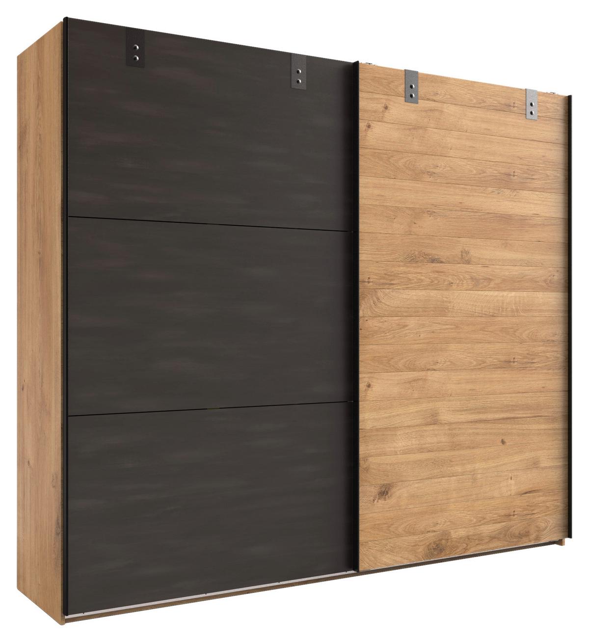 DULAP USI CULISANTE DETROIT - culoare lemn stejar/grafit, Basics, material pe bază de lemn (250/216/65cm) - Modern Living