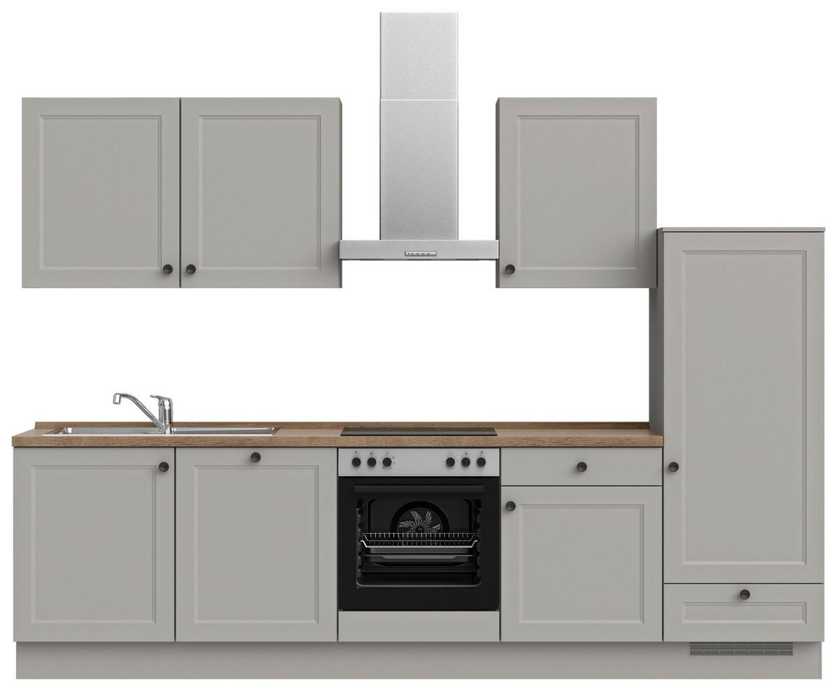 Küchenblock Cascada Low m. Geräten Grau - Eiche dunkel/Schwarz, MODERN, Holzwerkstoff/Metall (300cm) - Nobilia