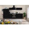Küchenzeile mit Geräte Schwarz Hochglanz B: ca. 310 cm - Edelstahlfarben/Eichefarben, Basics, Holzwerkstoff/Metall (310cm) - Respekta