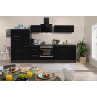 Küchenzeile mit Geräte Schwarz Hochglanz B: ca. 310 cm - Edelstahlfarben/Eichefarben, Basics, Holzwerkstoff/Metall (310cm) - Respekta