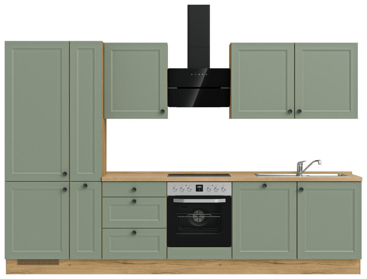 Küchenblock Cascada High m. Geräten Schilfgrün - Schilfgrün/Eichefarben, MODERN, Holzwerkstoff/Metall (330cm) - Nobilia