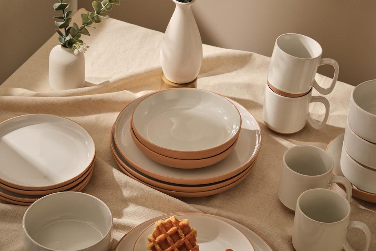 SERWIS OBIADOWO-ŚNIADANIOWY TERRA NOVA - biały/brązowy, Trend, ceramika - Novel