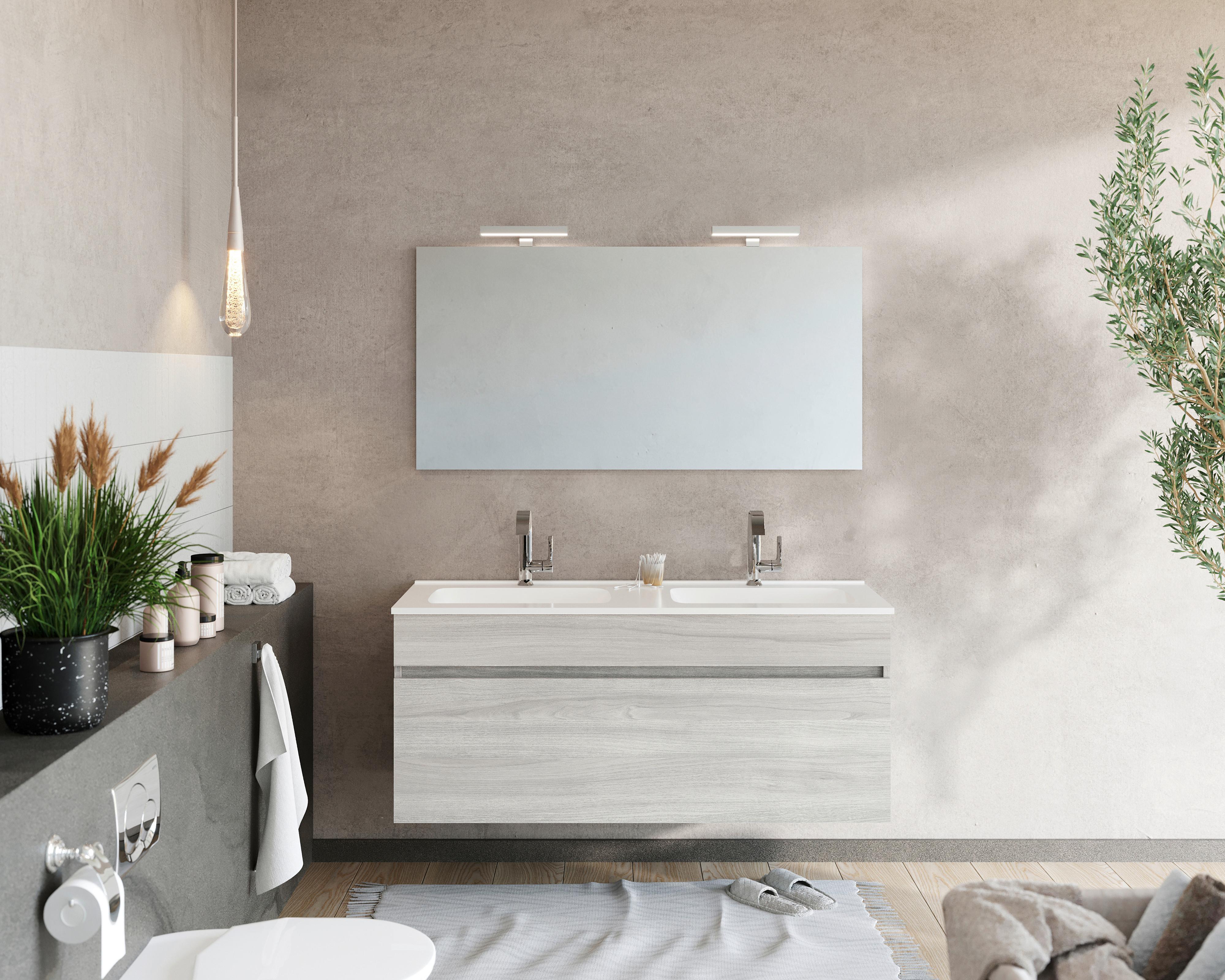 Mobilier de baie Bogota - alb/stejar gri, Basics, piatră/material pe bază de lemn (121/113/46,5cm)