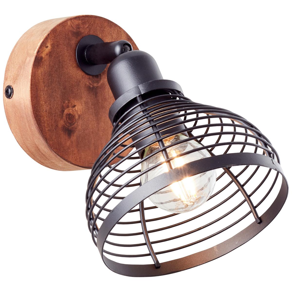 Strahler Avia Braun/Schwarz max. 40 Watt - Schwarz/Braun, Natur, Holz/Metall (17/12/20cm) - Brilliant