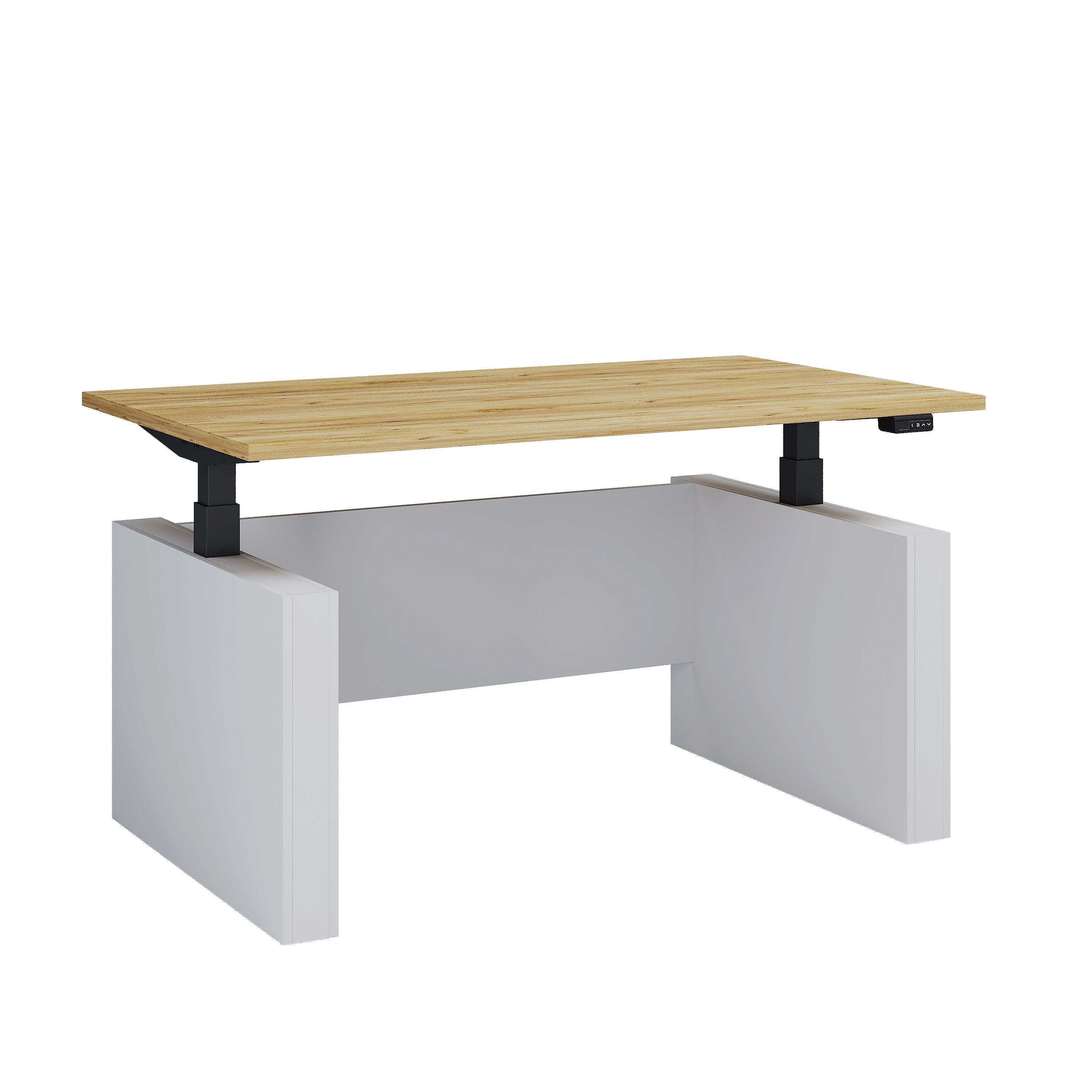 Schreibtisch E-Salia - Honigeiche/Weiss, Konventionell, Holzwerkstoff/Metall (138/80/73-122cm) - MID.YOU