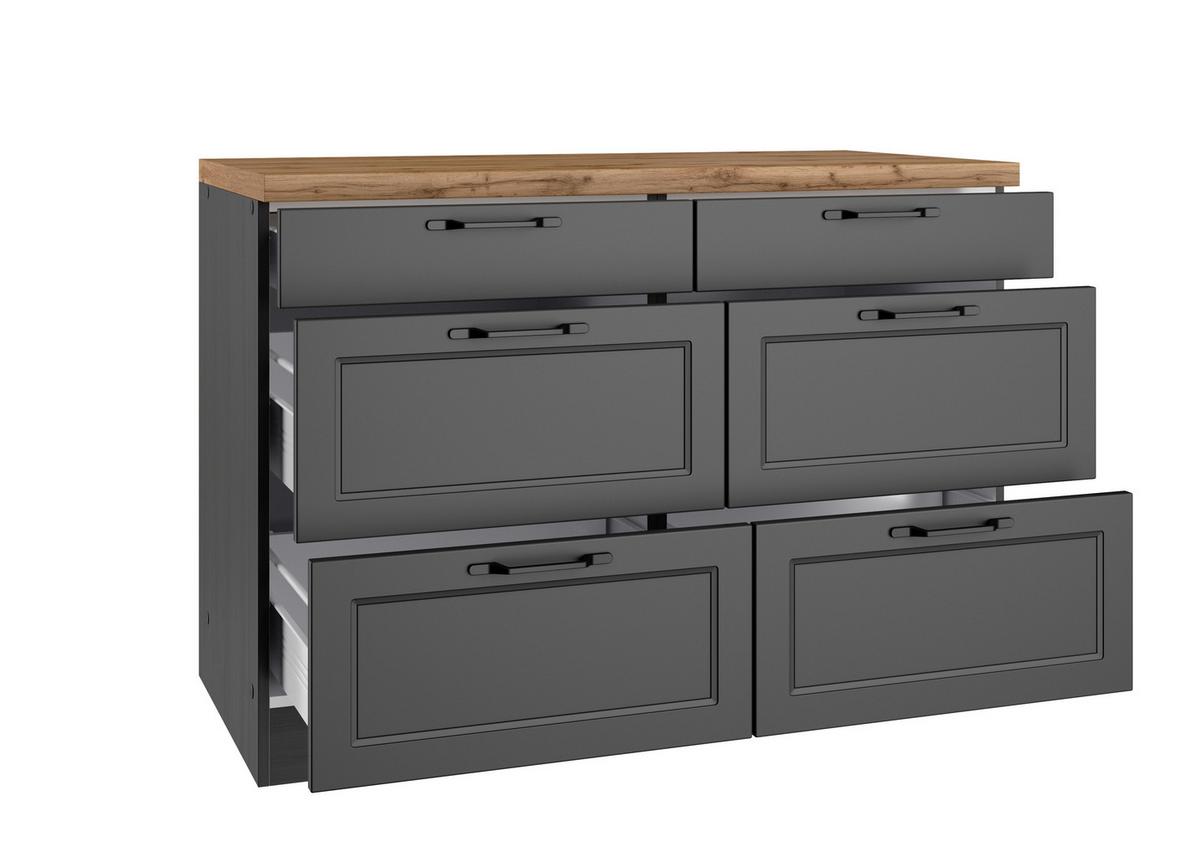 Küchenunterschrank Meran ca. 120x86 cm Grau/Eiche - Eiche Wotan/Schwarz, LIFESTYLE, Holzwerkstoff/Metall (120/86/60cm) - Held