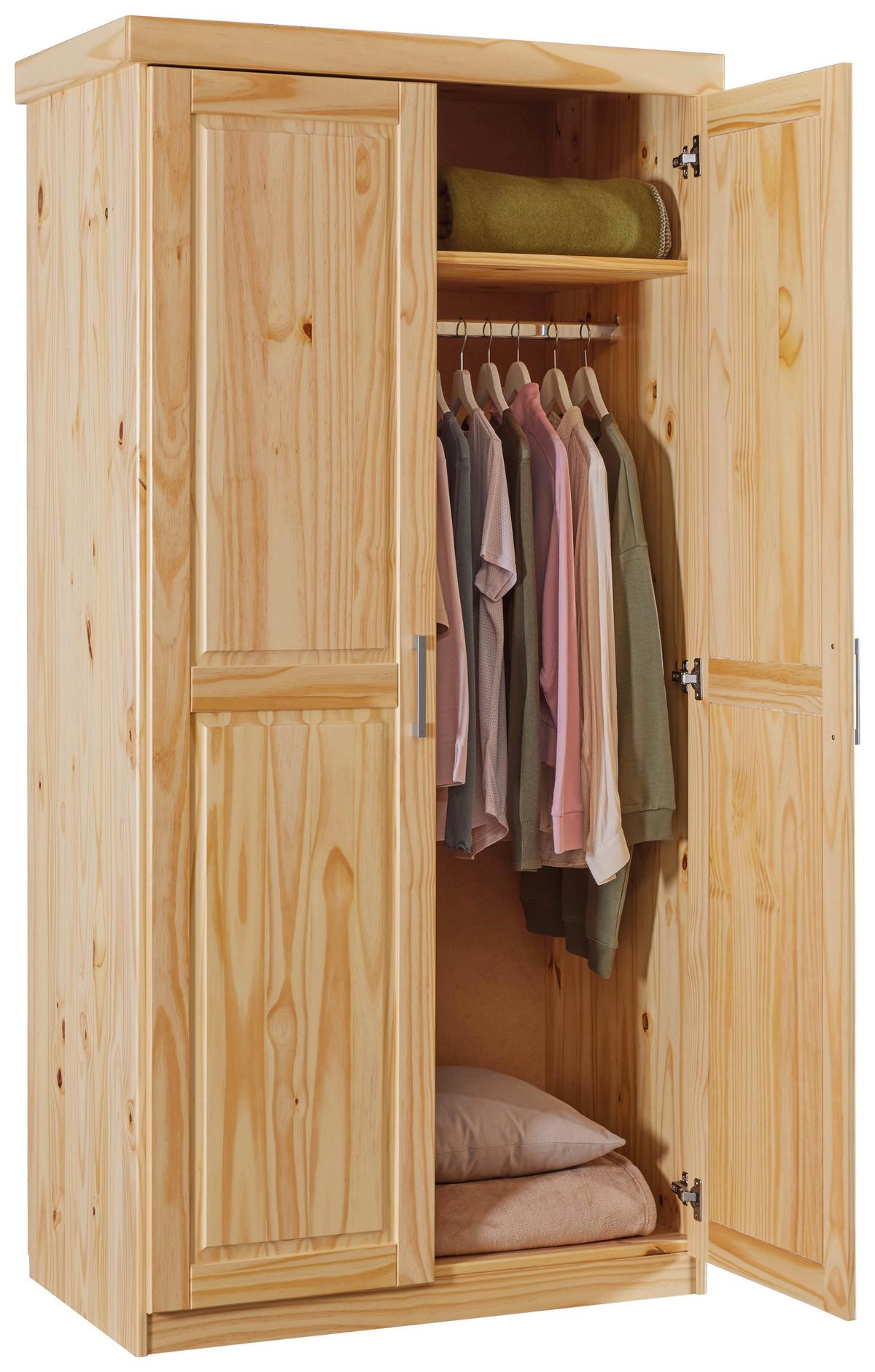 Garderobna Omara Leon, Masiven Bor, Naravno - barve bora/barve aluminija, Trendi, kovina/les (95/190/55cm) - MID.YOU