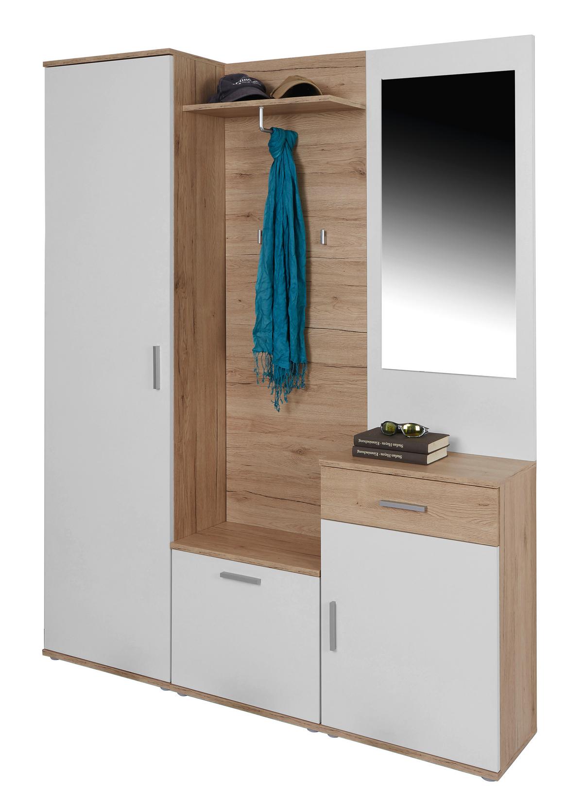 Predsoblje Mia - bijela/boje hrasta, Moderno, staklo/drvni materijal (150/190/29cm) - Modern Living
