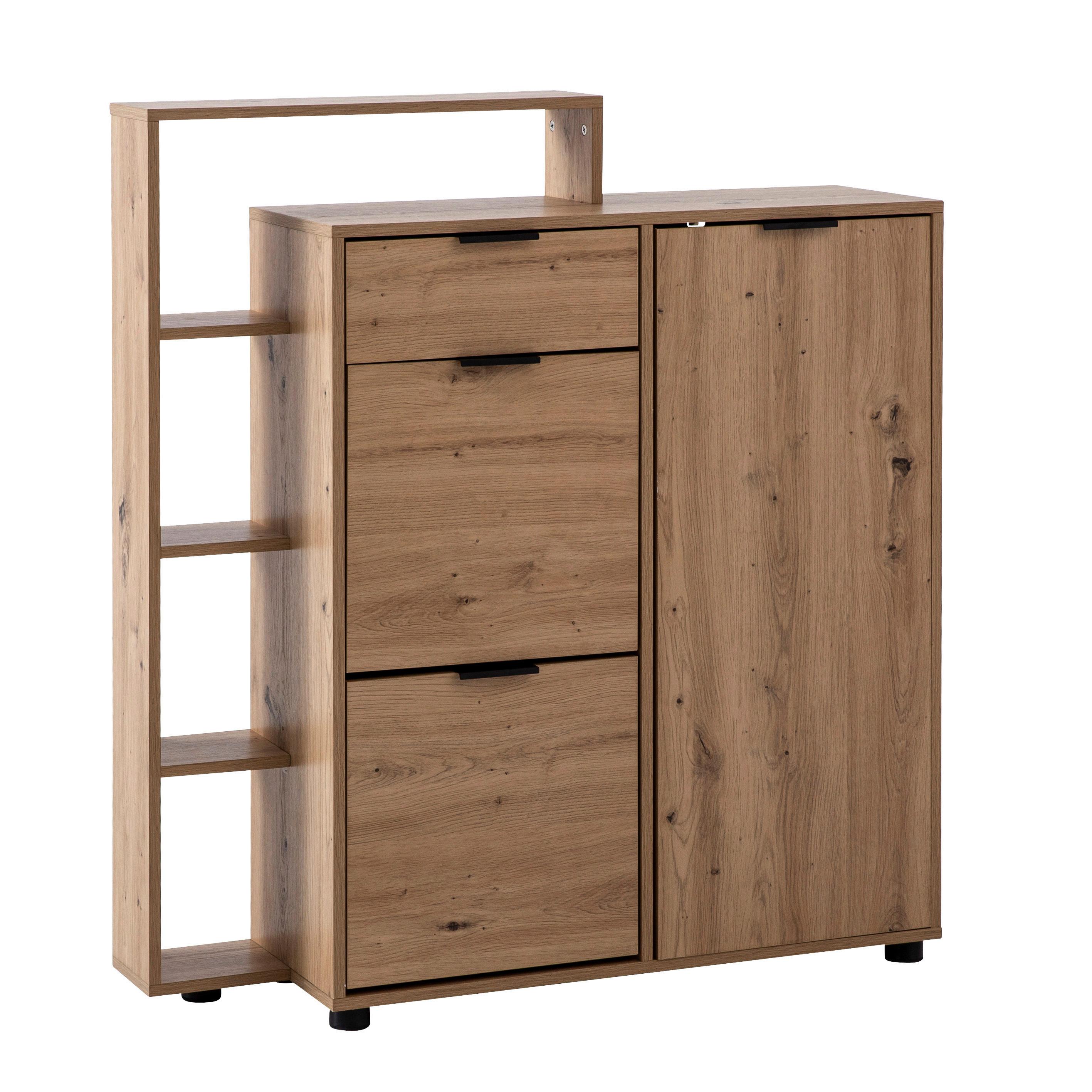 SCHUHSCHRANK WL6.878 - Eichefarben/Schwarz, Design, Holzwerkstoff/Kunststoff (98/110/30cm) - MID.YOU