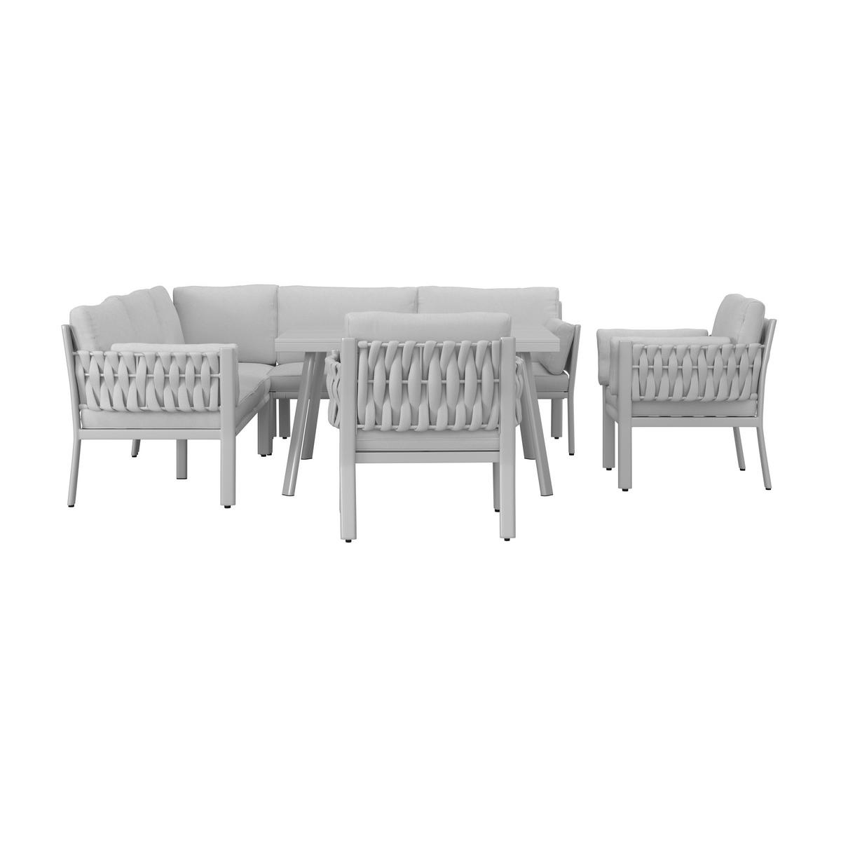 DINING-LOUNGESET ELISA - Weiss/Dunkelgrau, Modern, Kunststoff/Textil (238/74/75cm) - Bessagi Garden