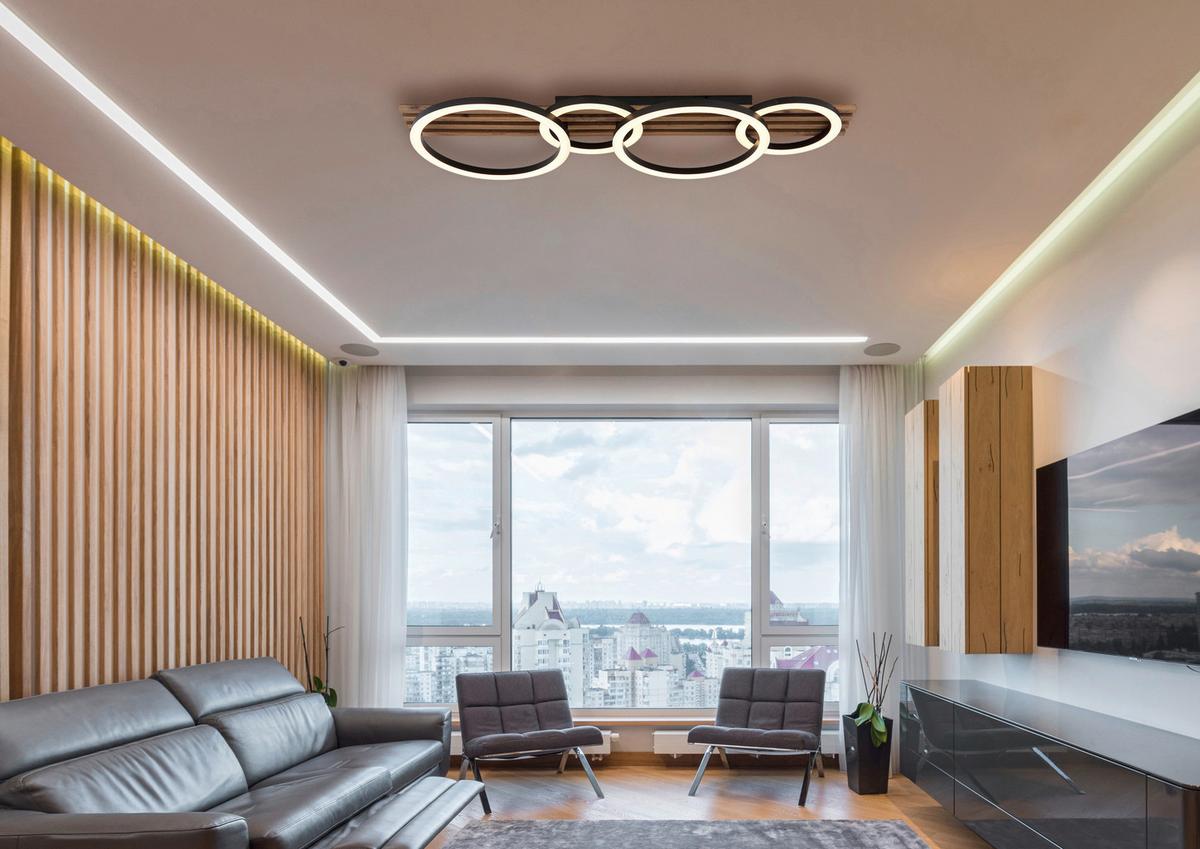 LED-DECKENLEUCHTE 67353D4 TISHA - Weiss/Dunkelbraun, Natur, Holzwerkstoff/Kunststoff (86/30/9,5cm) - Globo