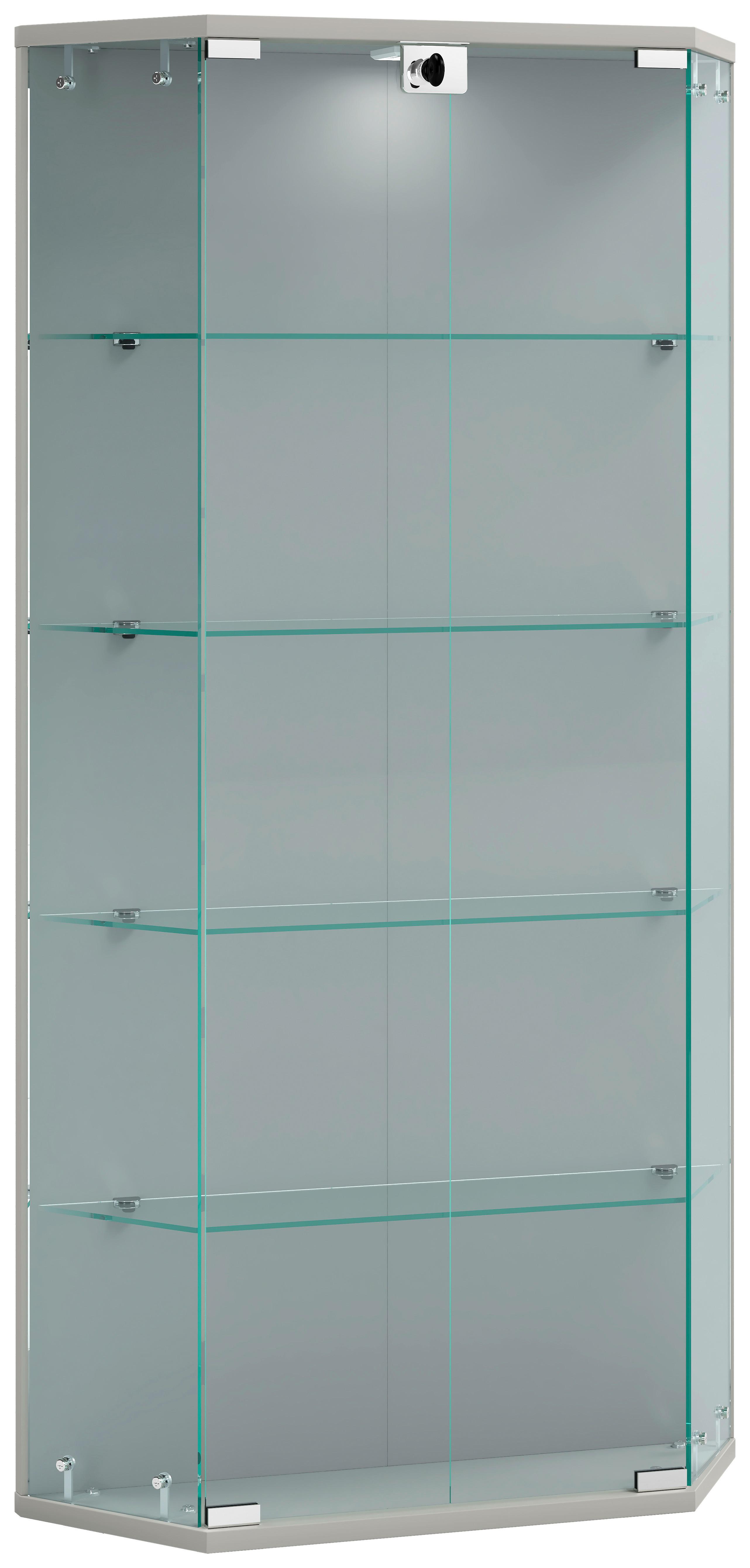 VITRINE BENILA L - Transparent/Silberfarben, Design, Glas/Holzwerkstoff (83/114/17cm) - MID.YOU