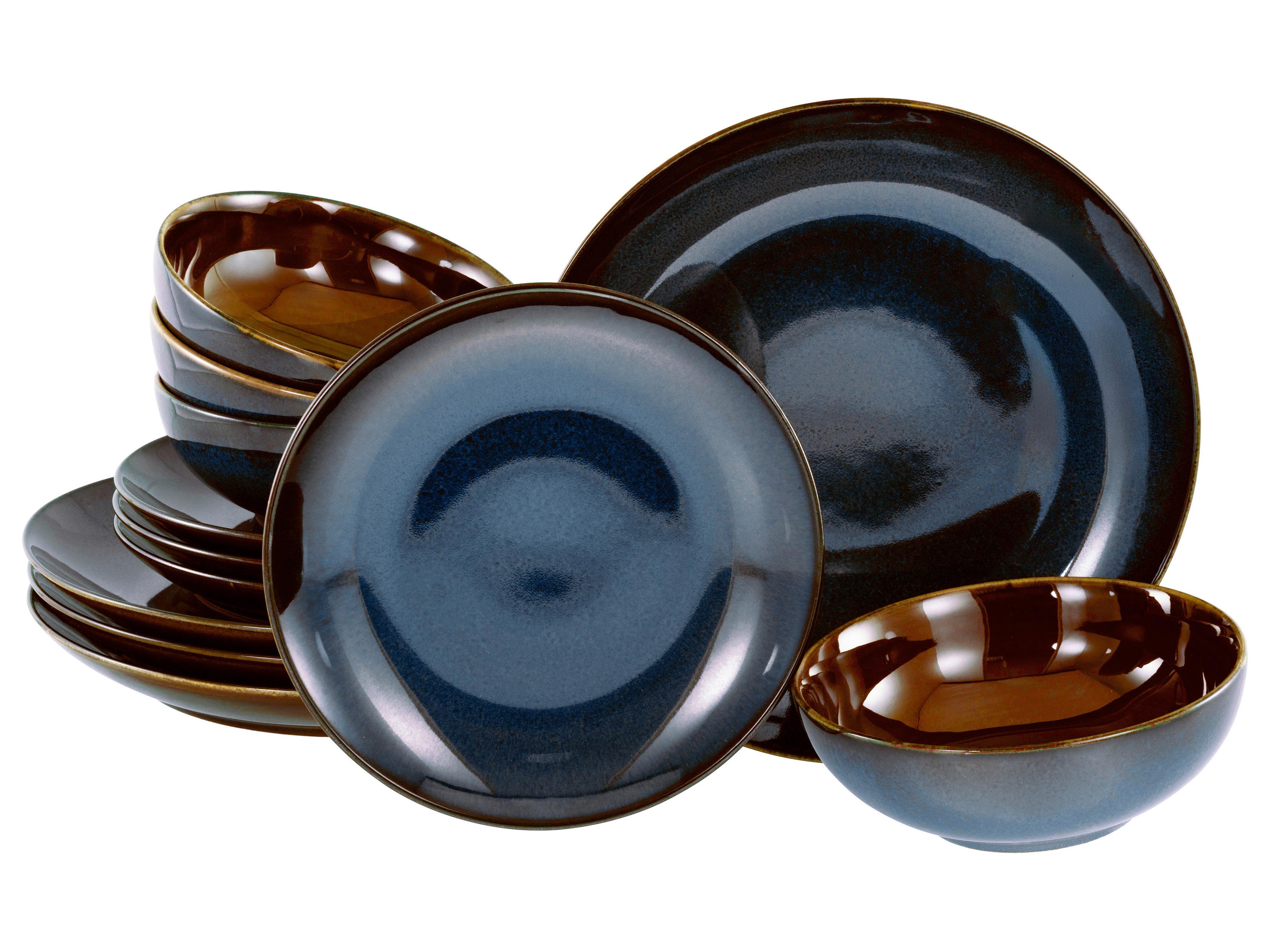 Tafelservice Mallorca Blau/Braun, 12-teilig - Blau/Braun, Basics, Keramik - Creatable