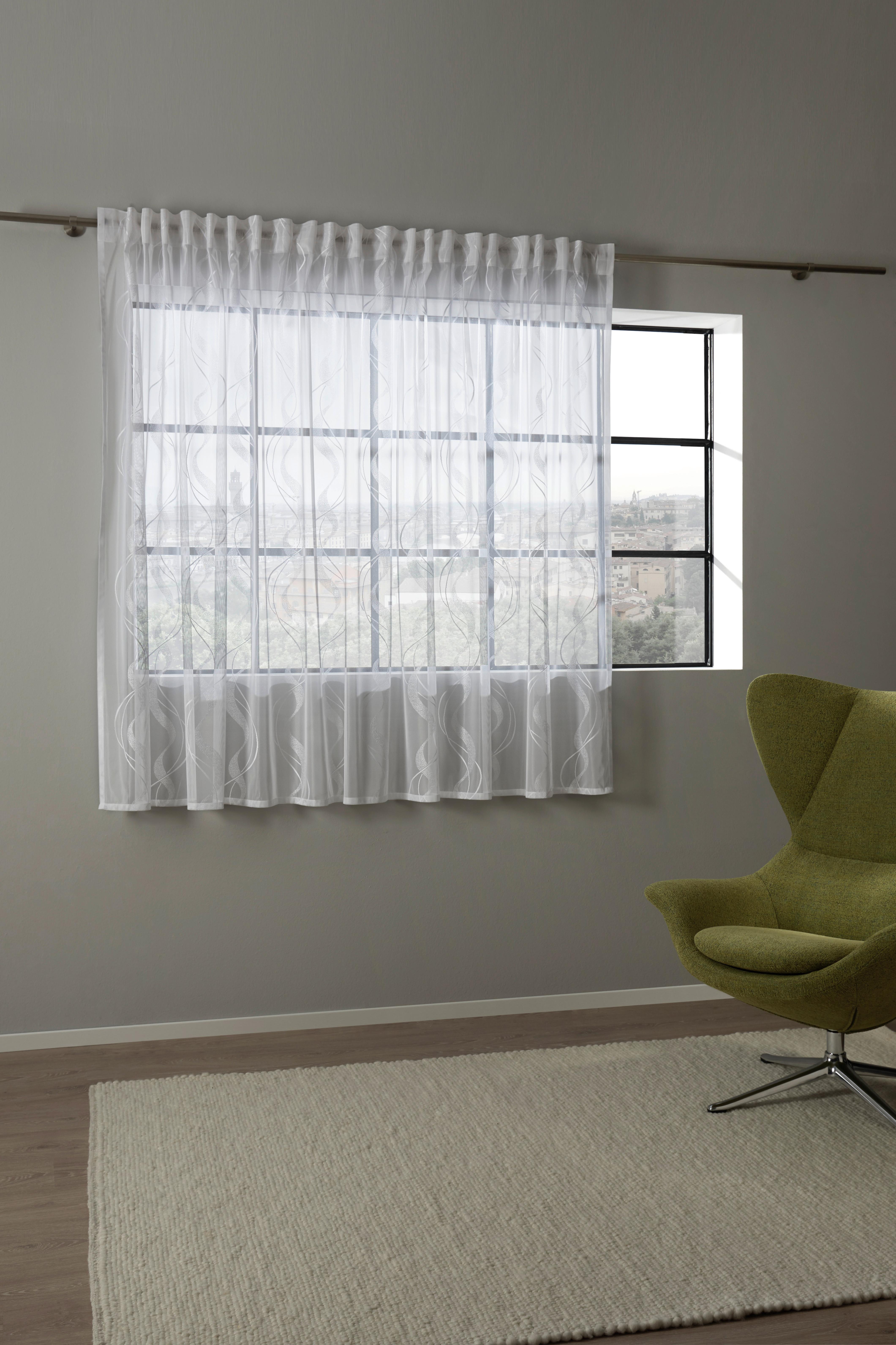Gotova Zavjesa Wave - bijela, tekstil (300/175cm) - Modern Living