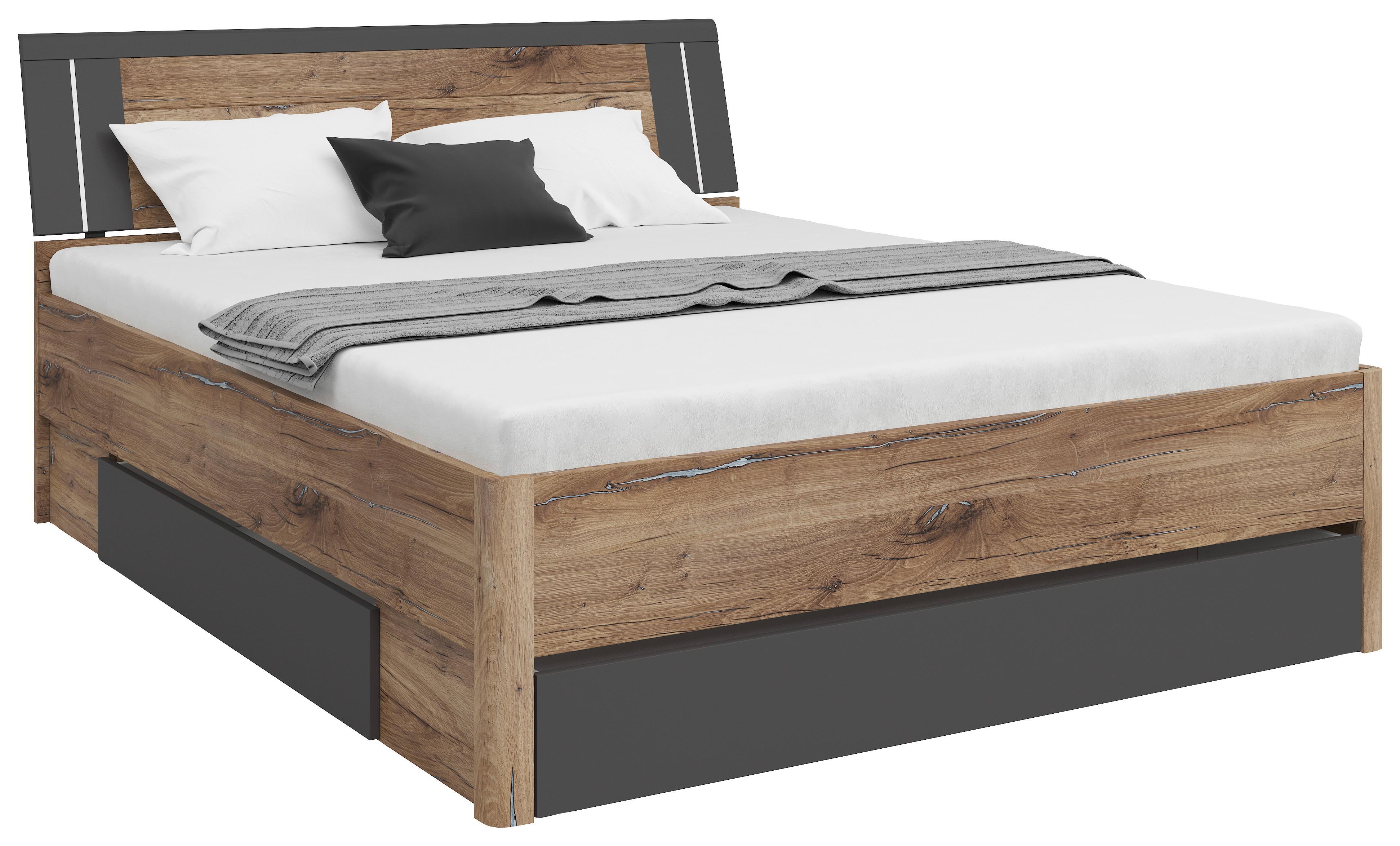 PAT CU SPAțIU DE DEPOZITARE SATURN 160 - culoare lemn stejar/stejar închis la culoare, Konventionell, material pe bază de lemn (160/200cm)