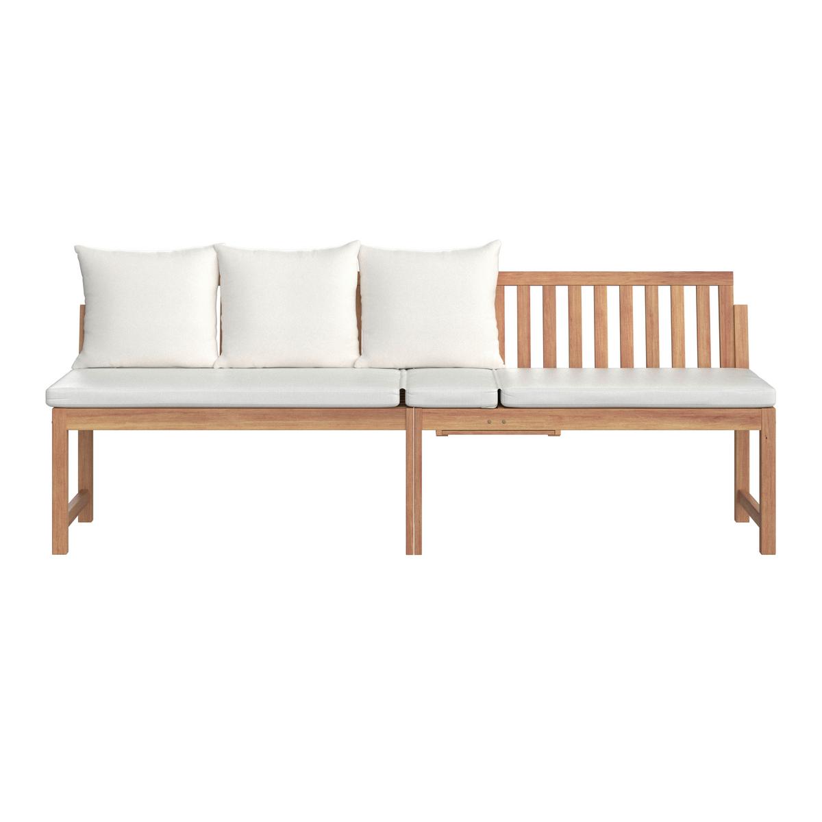 ŁAWKA OGRODOWA JUNOA - kolor akacjowy/biały, Modern, drewno/tkanina (200/75/60cm) - Bessagi Garden