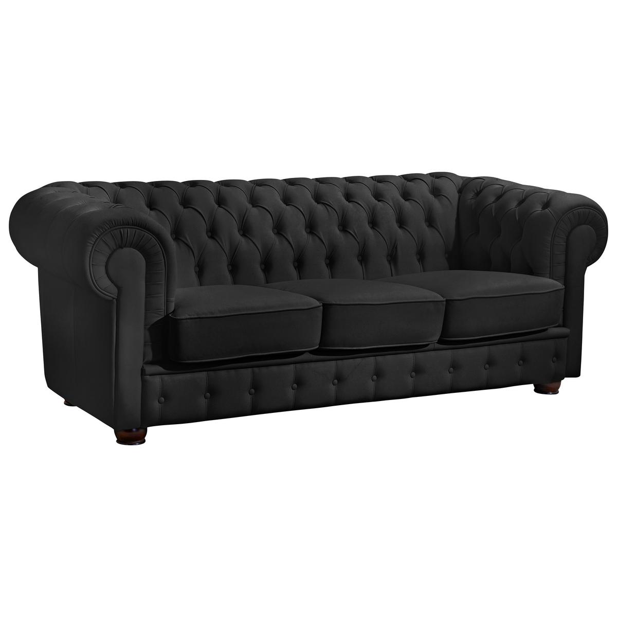 CHESTERFIELD-SOFA BRIDGEPORT - Nussbaumfarben/Schwarz, Design, Leder/Holz (200/76/98cm) - Max Winzer