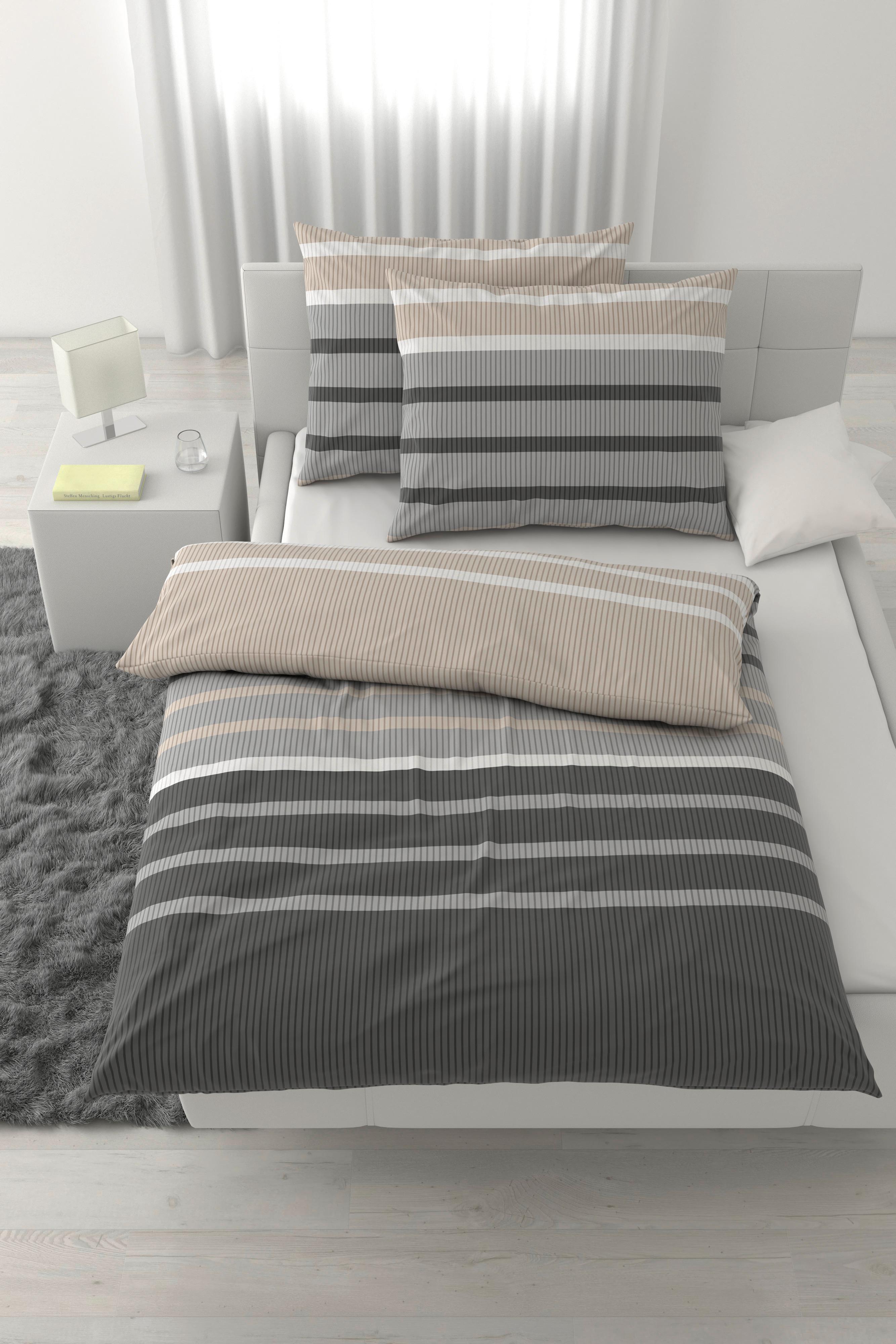 Bettwäsche Streif XXL Schwarz/Beige ca. 200x220cm - Beige/Schwarz, KONVENTIONELL, Textil (200/220cm) - Mömax